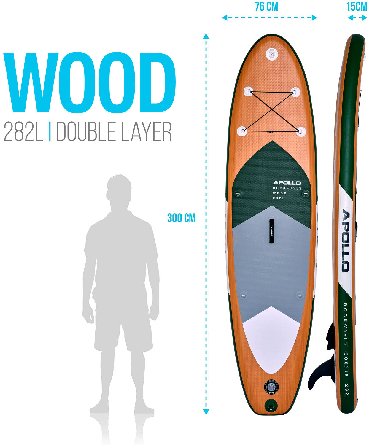 Apollo Funsport NL SUP Board 'Wood' 3m incl. SUP Peddel, Pomp en Reparatiekit Wood Roze