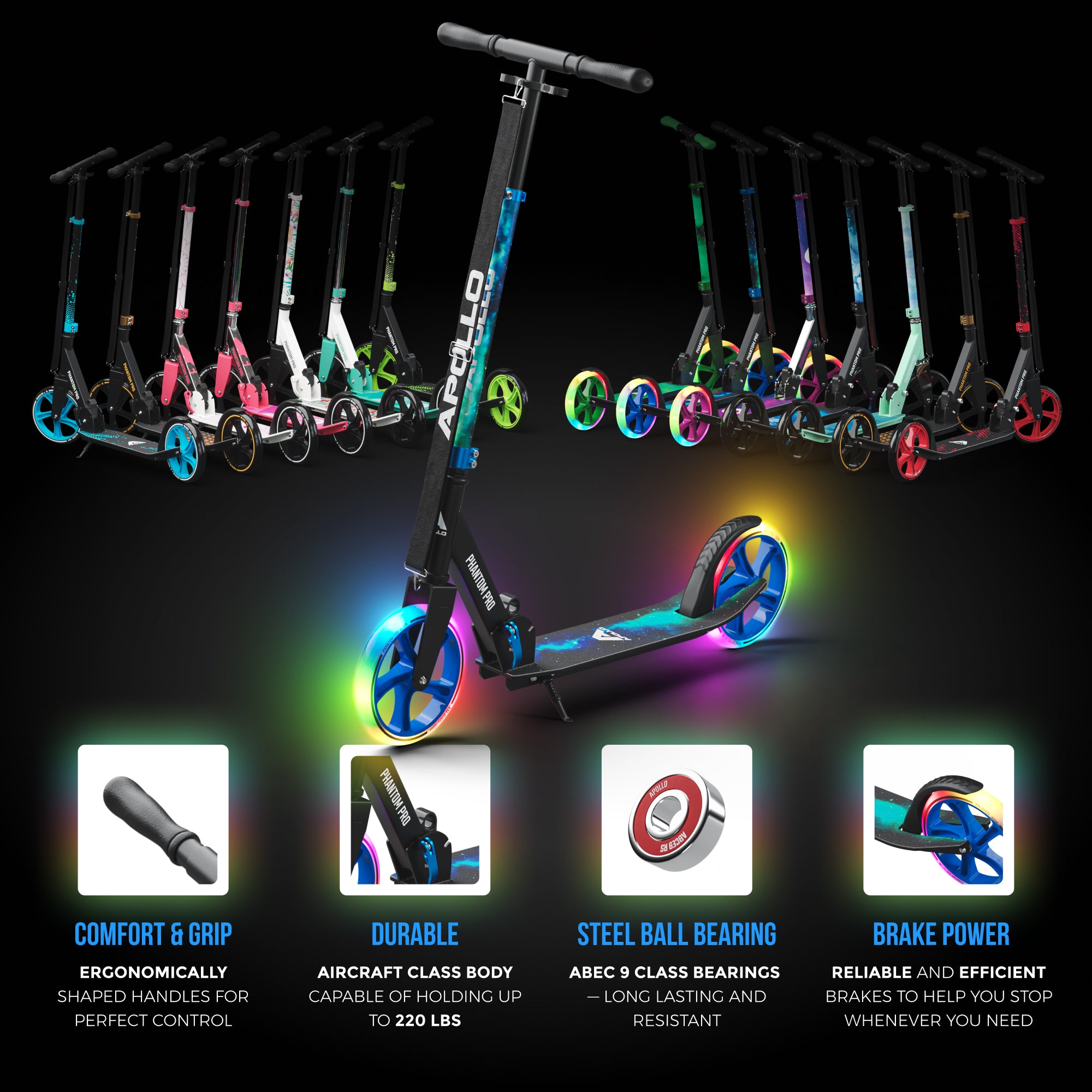 Apollo 'Phantom Pro' Opvouwbare en in hoogte verstelbare stadsscooter Universe