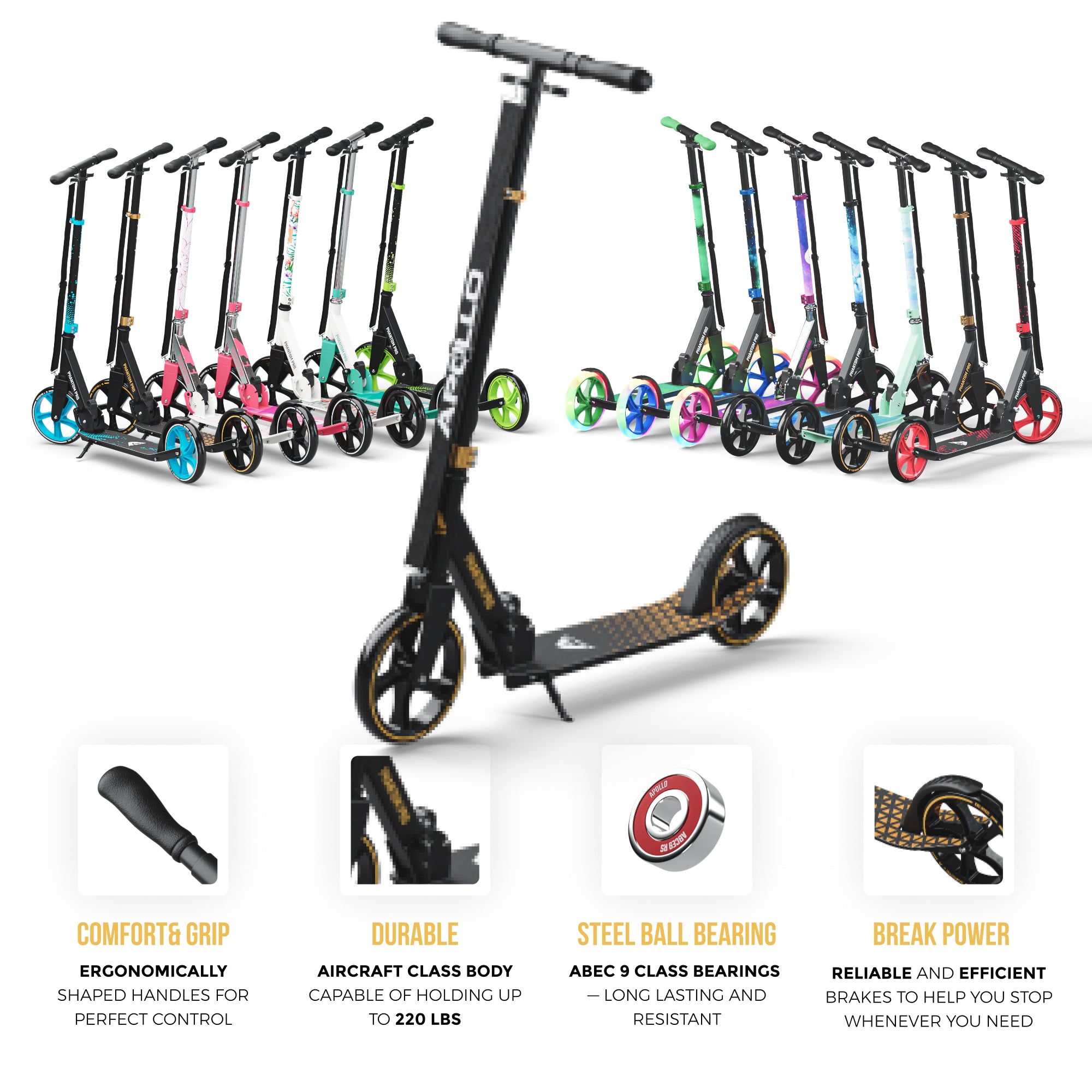 Apollo 'Phantom Pro' Opvouwbare en in hoogte verstelbare stadsscooter Goud