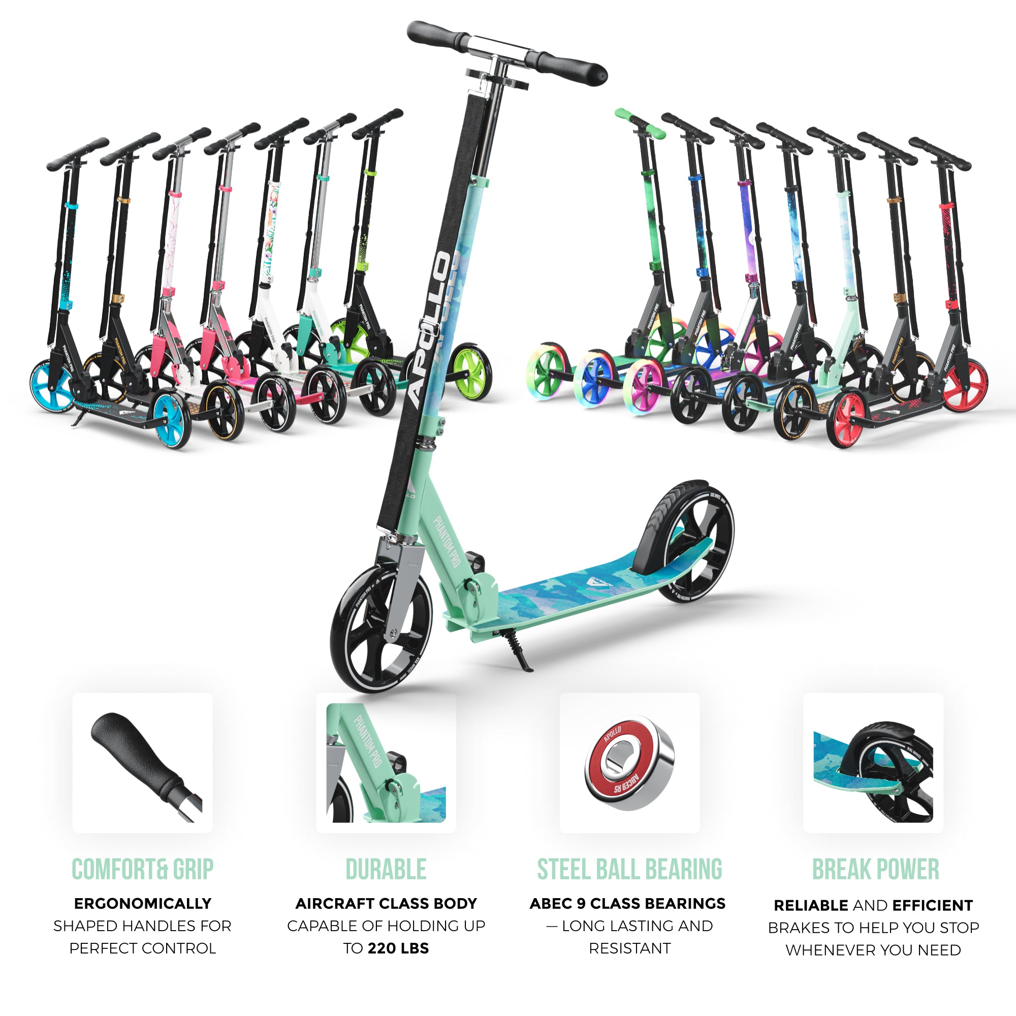 Apollo 'Phantom Pro' Opvouwbare en in hoogte verstelbare stadsscooter Watercolor