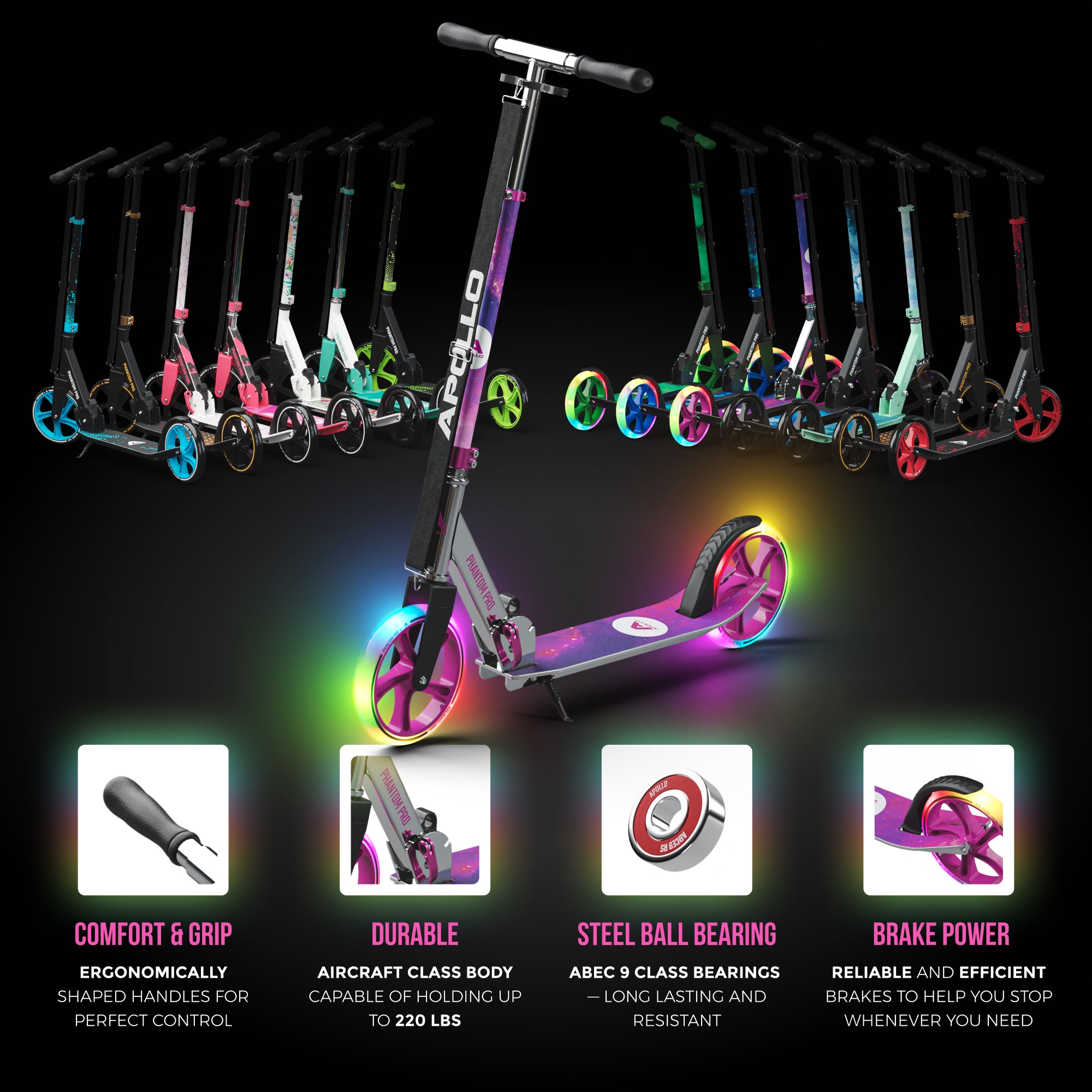 Apollo 'Phantom Pro' Opvouwbare en in hoogte verstelbare stadsscooter Starlight