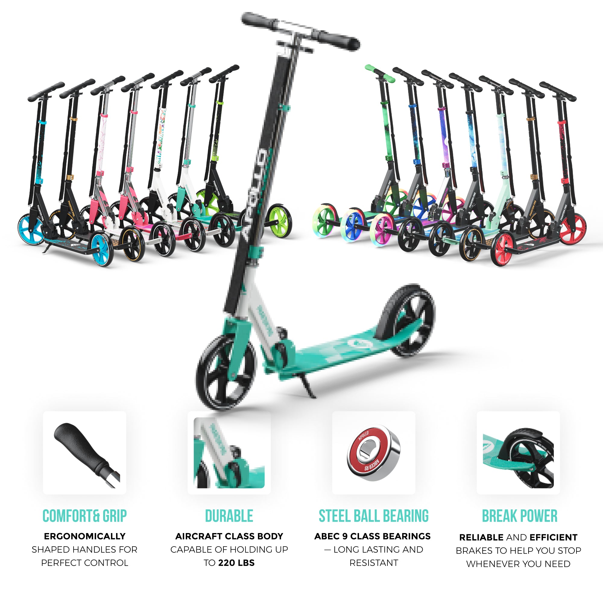 Apollo 'Phantom Pro' Opvouwbare en in hoogte verstelbare stadsscooter Mint