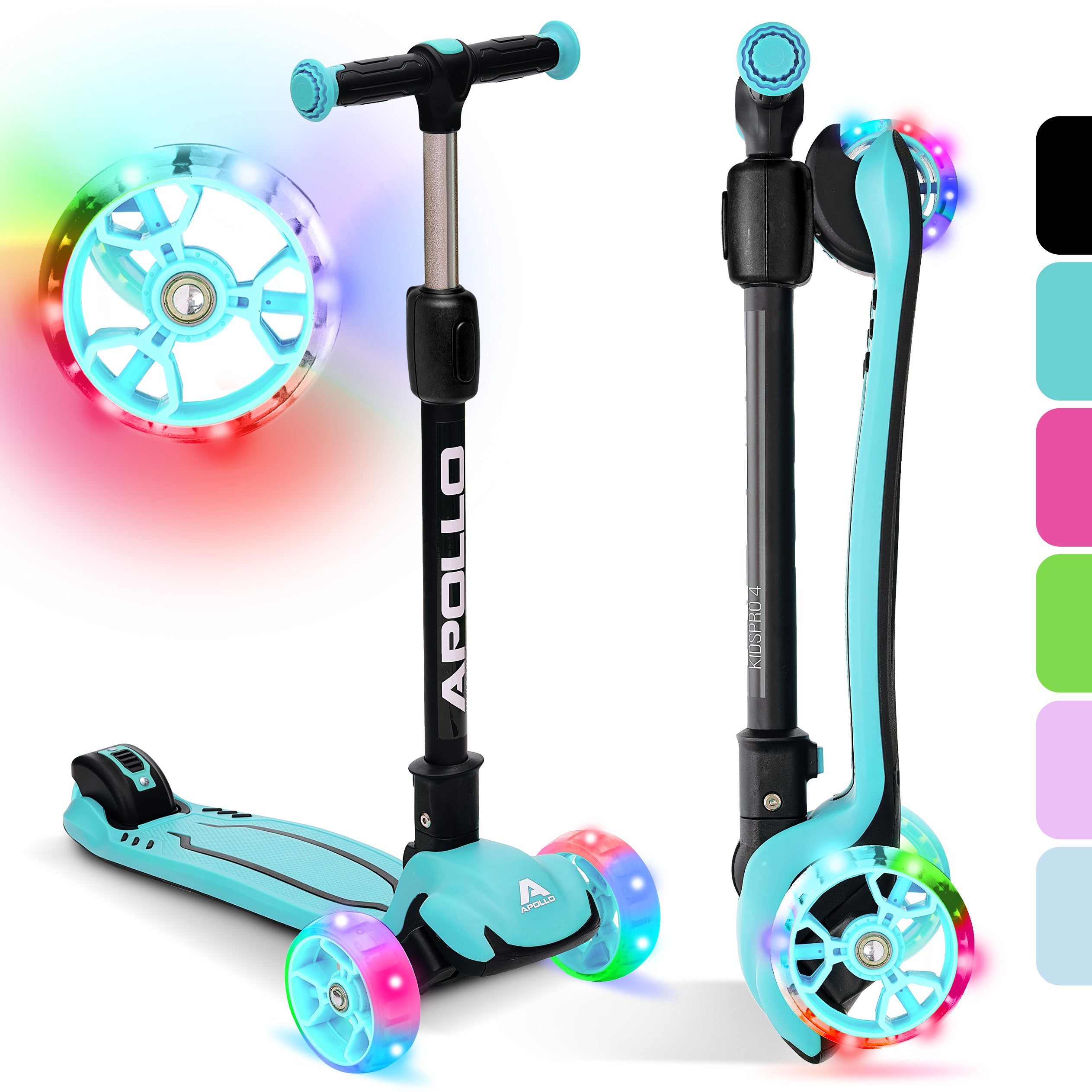 Apollo 'KidsPro 4' Opvouwbare Kinderstep met LED-Wielen Mint