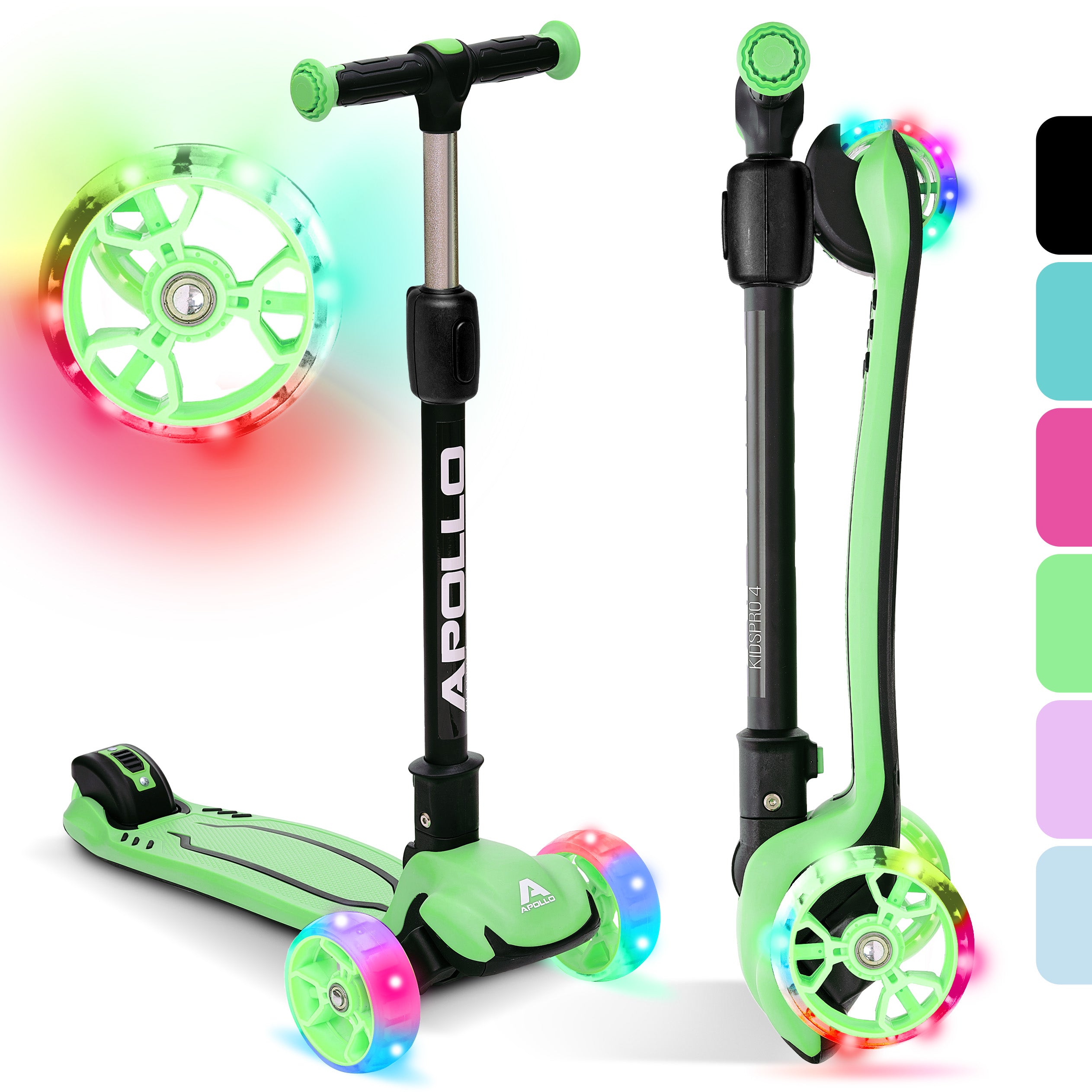 Apollo 'KidsPro 4' Opvouwbare Kinderstep met LED-Wielen Groen