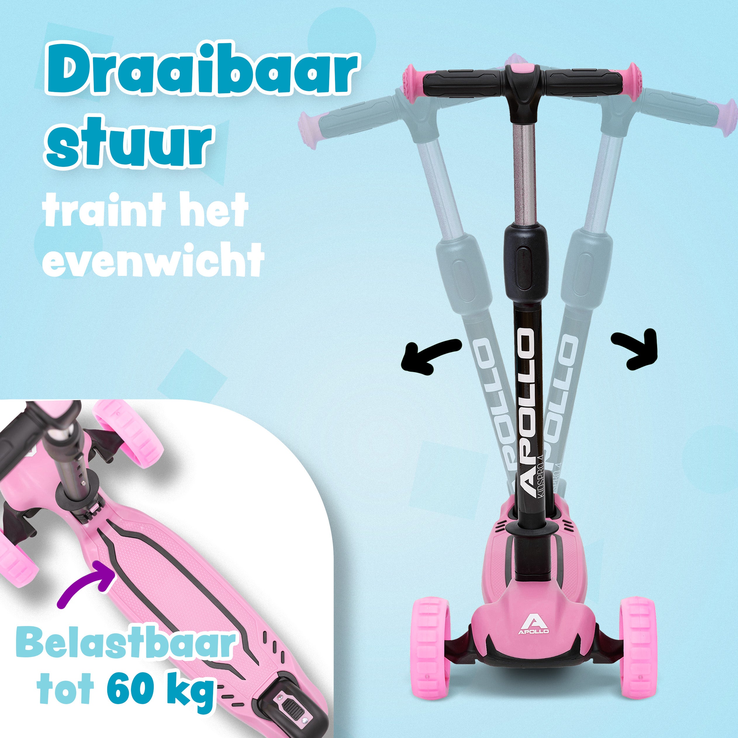Apollo 'KidsPro 4' Opvouwbare Kinderstep met LED-Wielen Roze