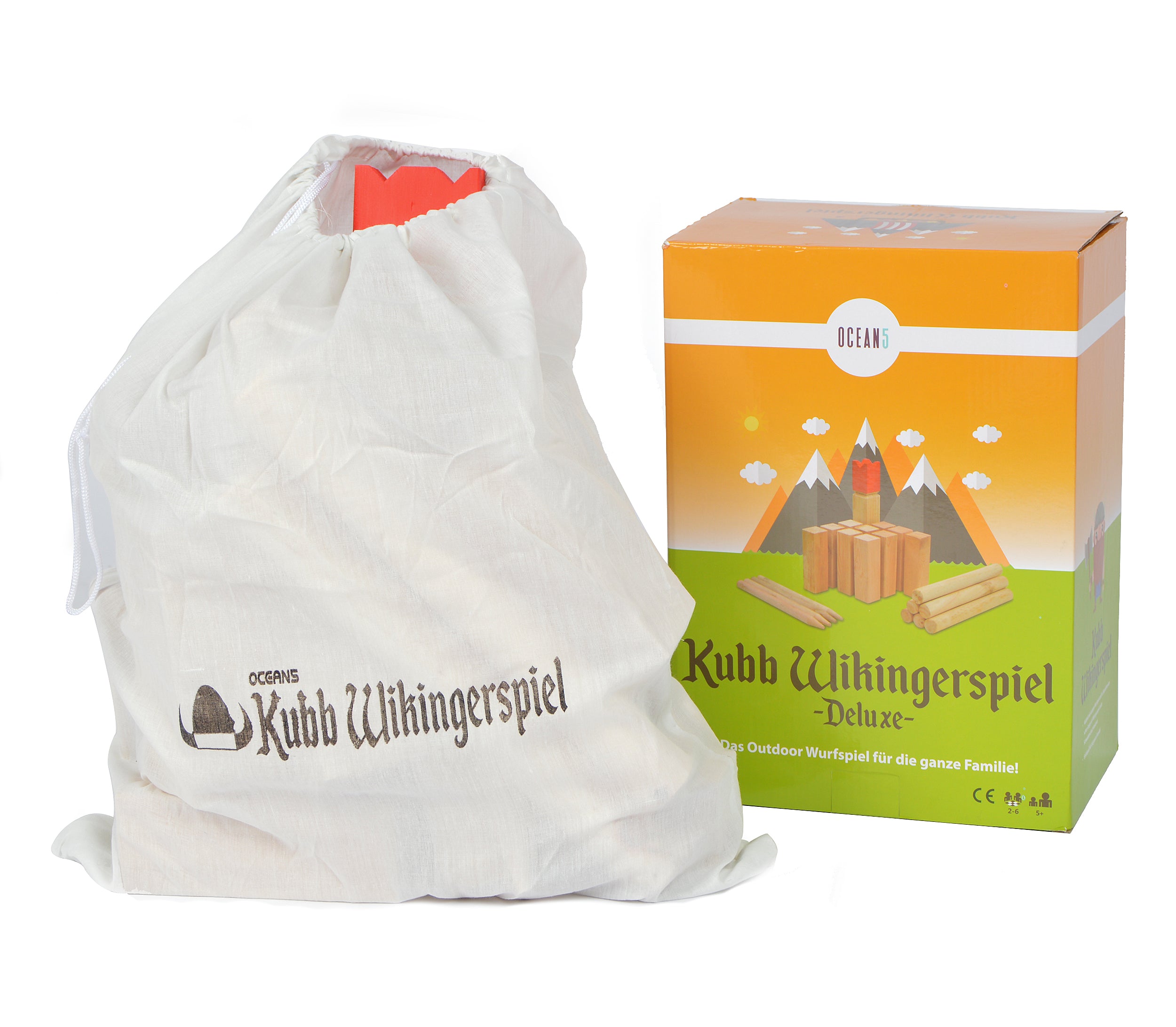 Ocean5 OCEAN5 Kubb - Origineel Viking werpspel, Houten schaak kegels spel Kubb - Deluxe - 30 x 7 cm (H B)