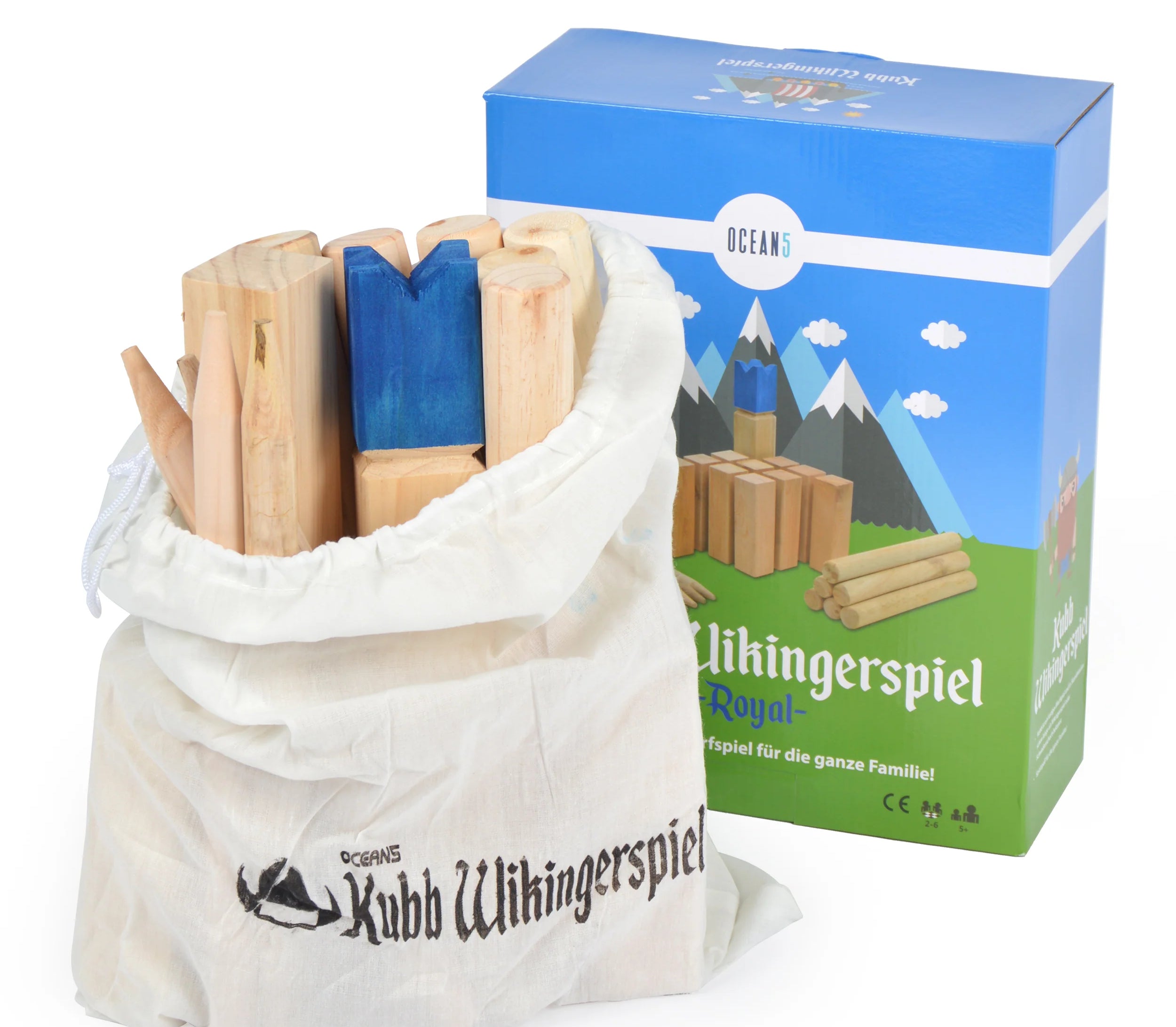 Ocean5 OCEAN5 Kubb - Origineel Viking werpspel, Houten schaak kegels spel Kubb - Blau - 30 x 5,2 cm (H B)