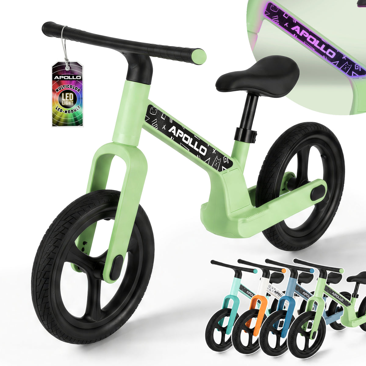 Apollo Funsport Nederland Trailbuddy LED loopfiets voor kinderen vanaf 2 jaar – 12 inch loopfiets met verlichting Groen