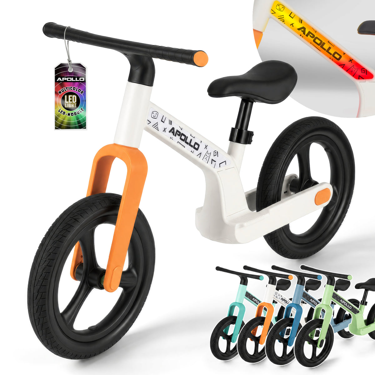Apollo Funsport Nederland Trailbuddy LED loopfiets voor kinderen vanaf 2 jaar – 12 inch loopfiets met verlichting Wit
