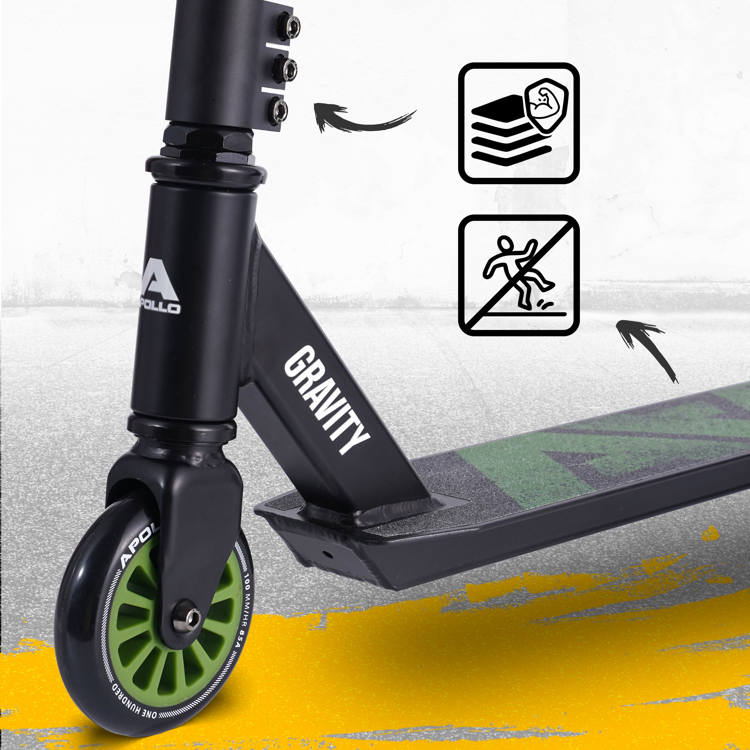 Apollo Funsport NL Stunt Scooter Gravity - Leuke step voor kinderen en tieners Zwart Groen