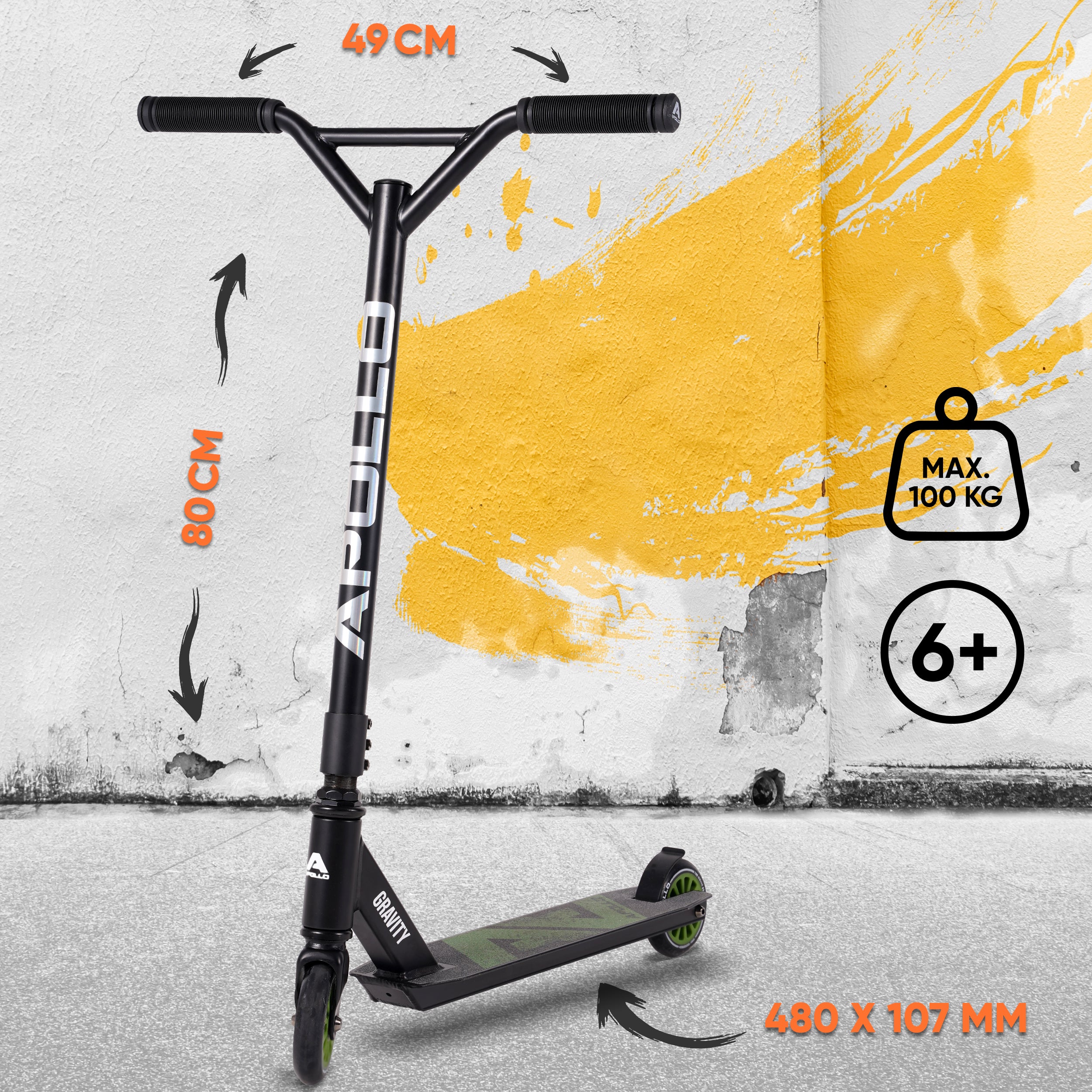 Apollo Funsport NL Stunt Scooter Gravity - Leuke step voor kinderen en tieners Zwart Groen