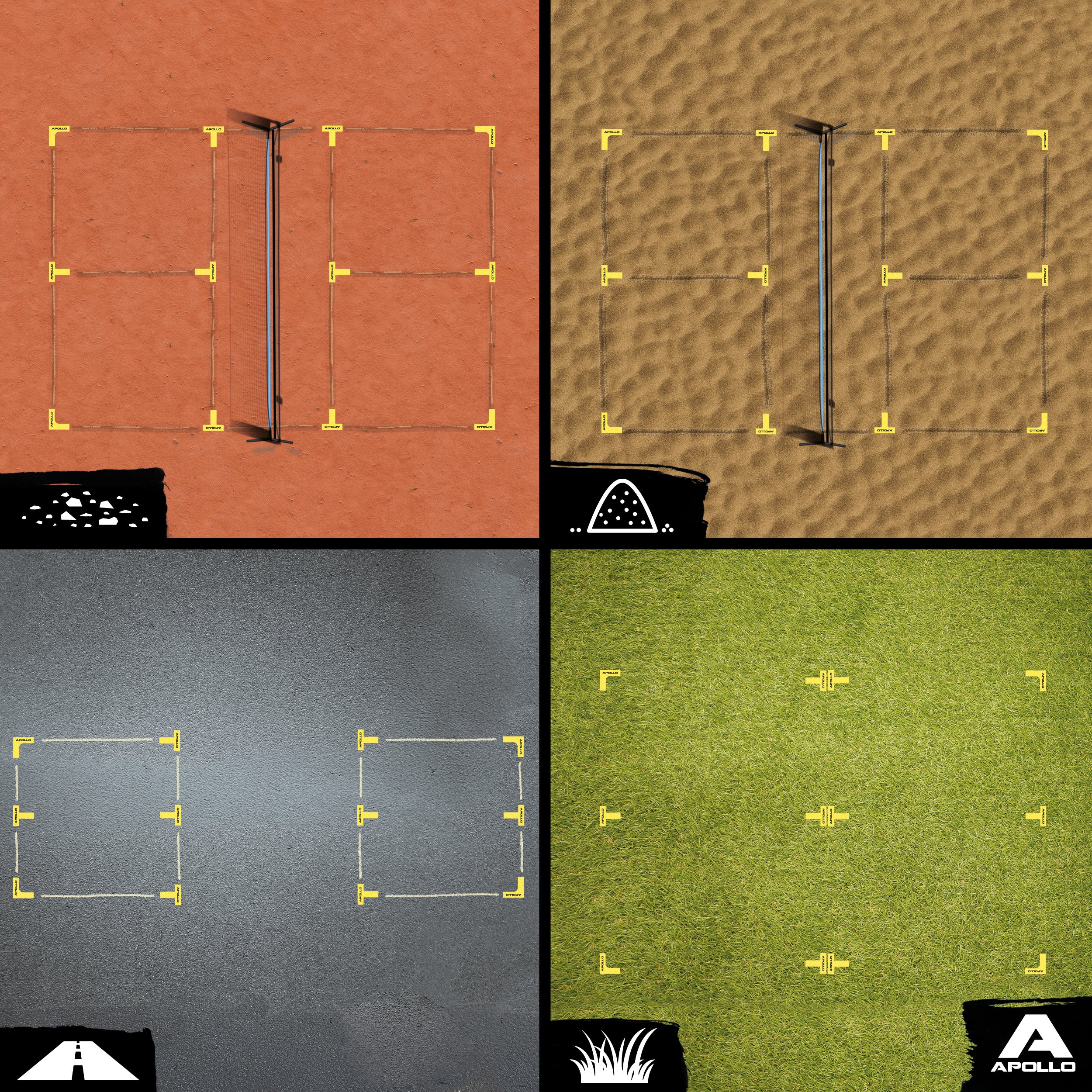 Apollo Funsport Nederland Apollo Pickleball Court Marker Set – All-in-one vloer markering set voor precisie en veelzijdigheid