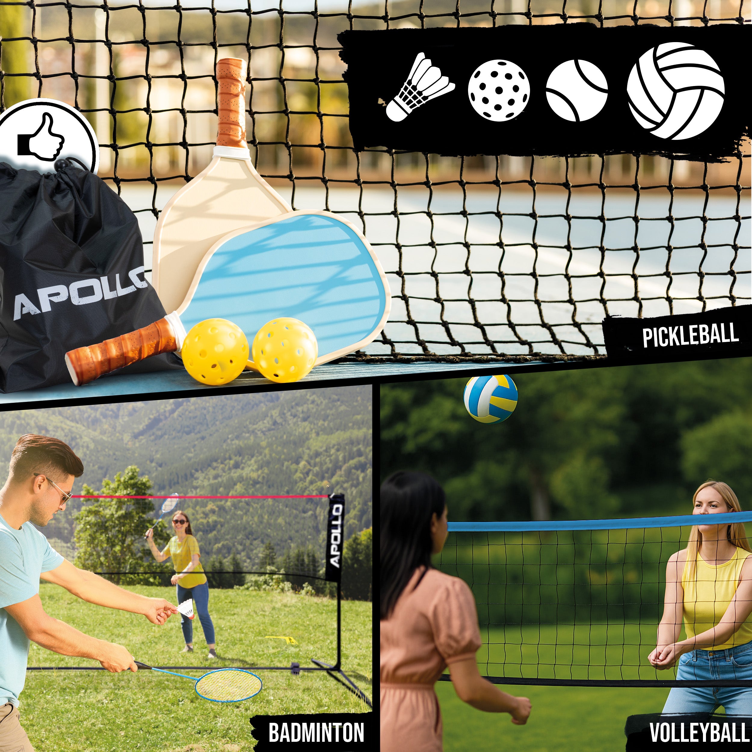 Apollo Funsport Nederland Apollo Pickleball Court Marker Set – All-in-one vloer markering set voor precisie en veelzijdigheid