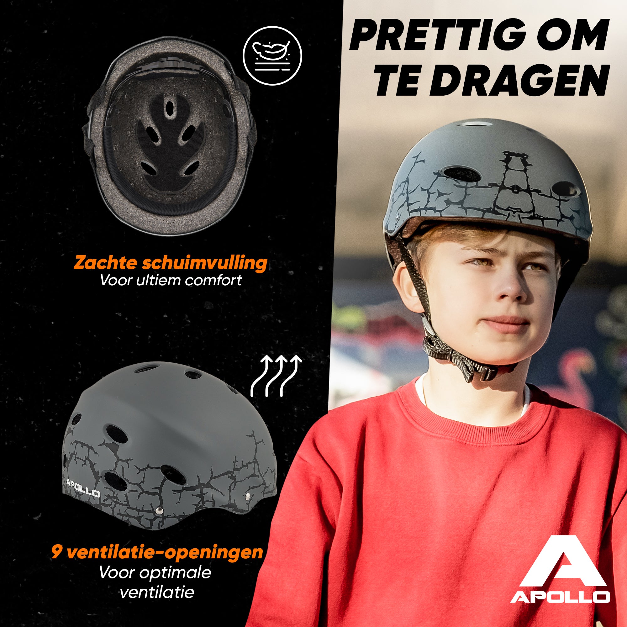 Apollo Skate Helm Fietshelm - Verstelbare Skateboard, Scooter, BMX Helm Cracked