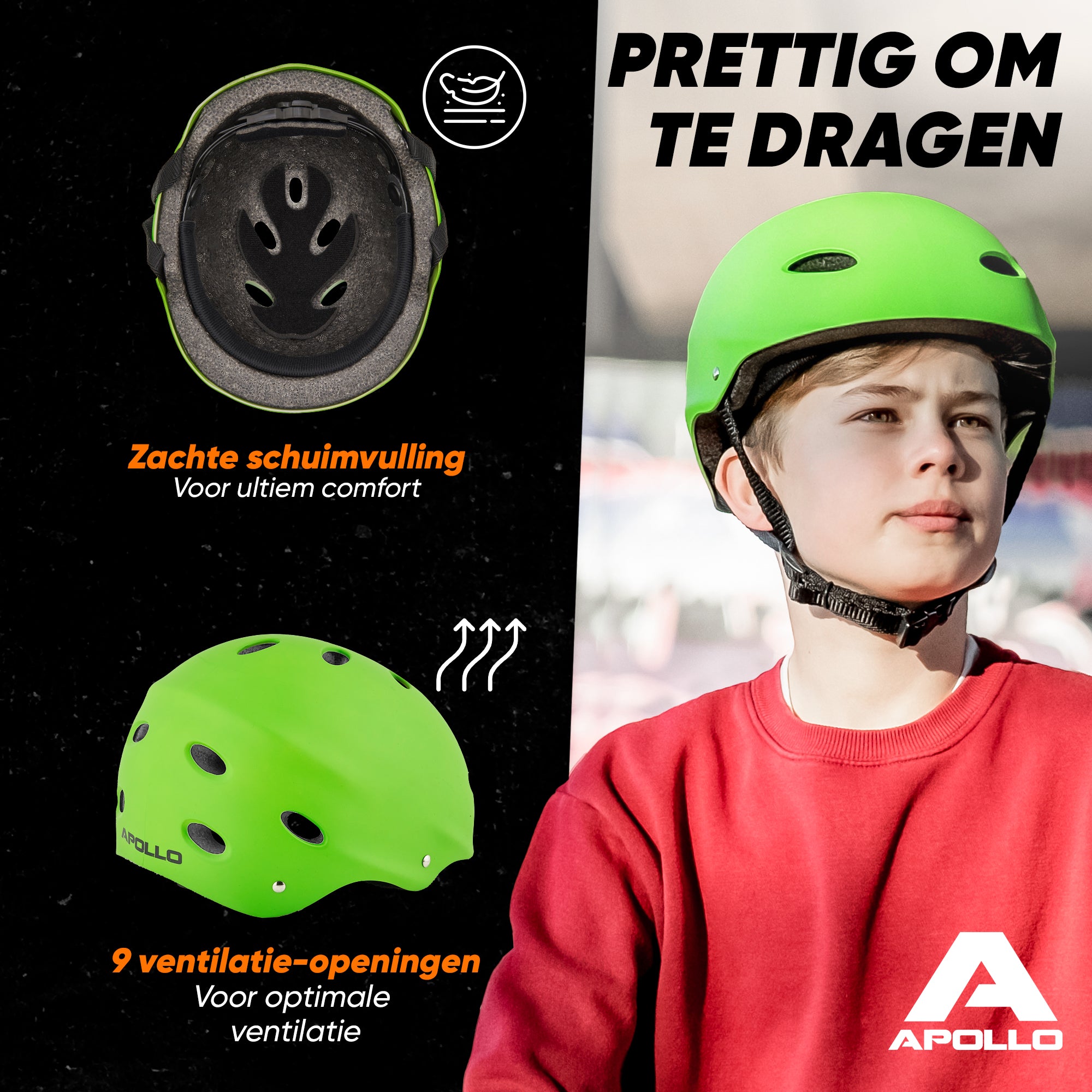 Apollo Skate Helm Fietshelm - Verstelbare Skateboard, Scooter, BMX Helm Groen