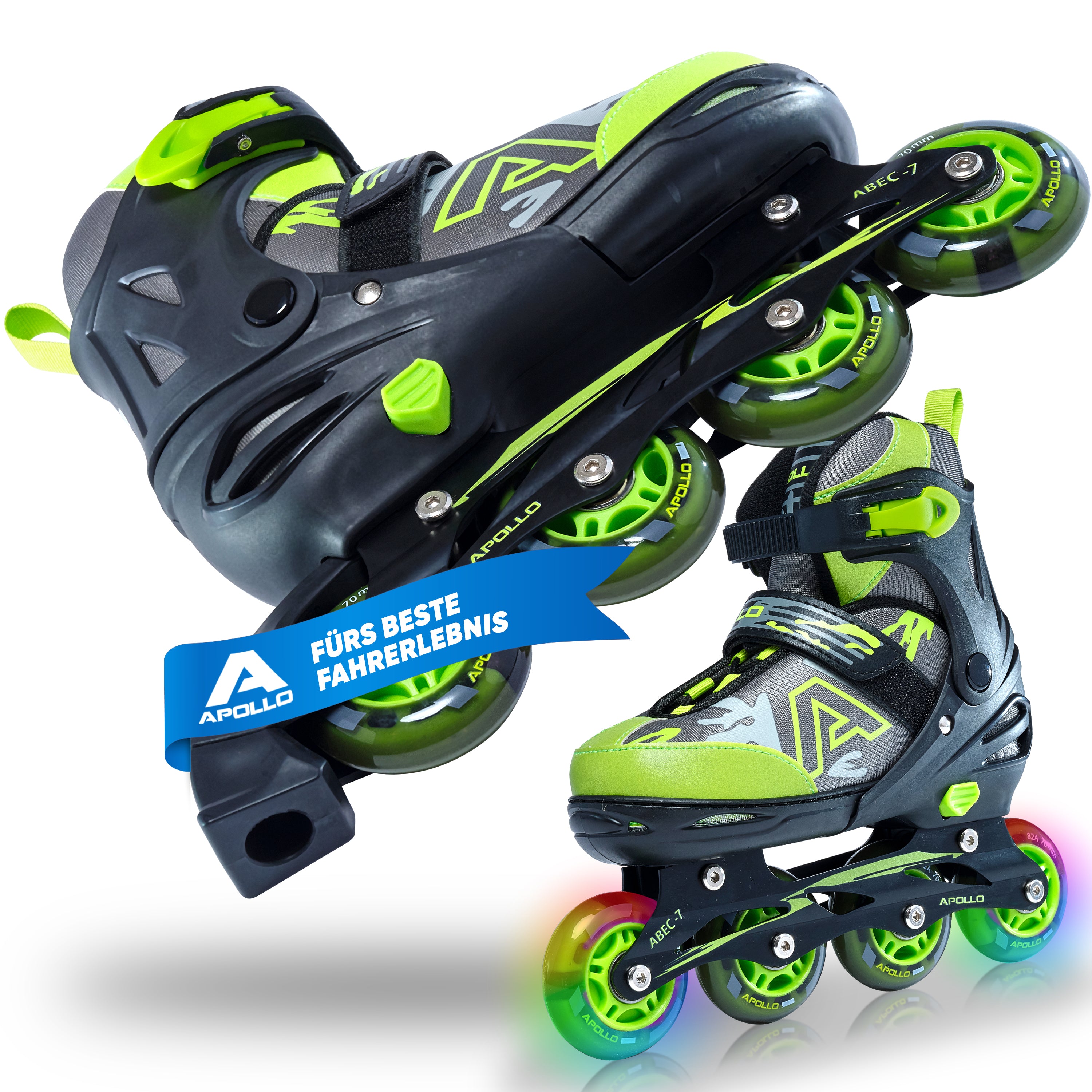 Apollo Champion inline skates in maat verstelbare met LED-wielen, Groen L (39-42)
