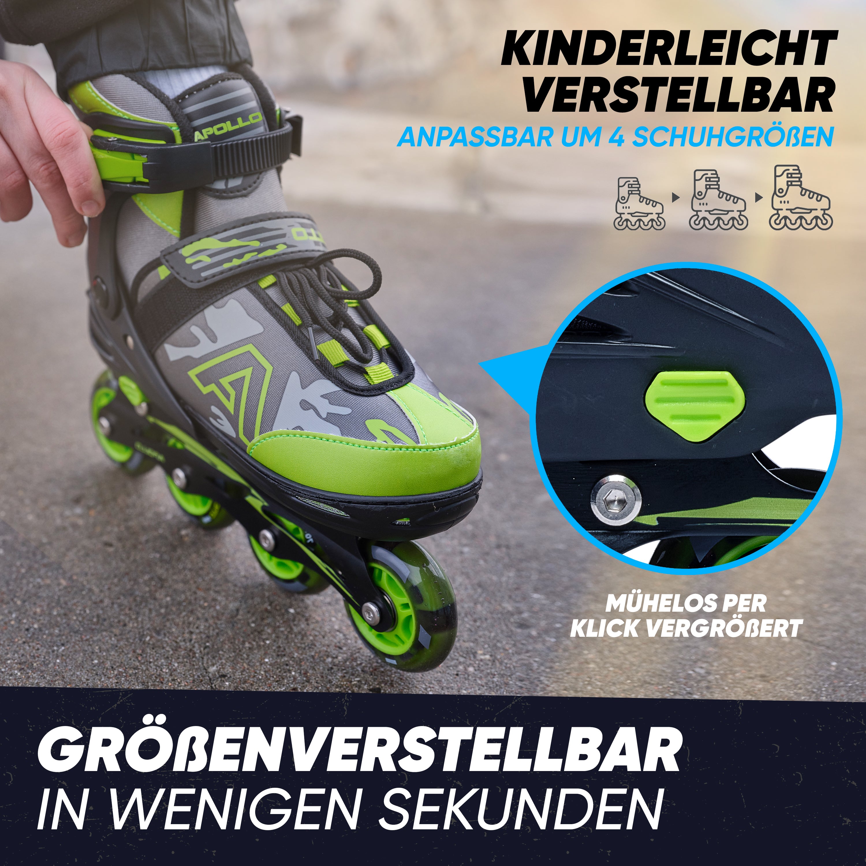 Apollo Apollo Champion, größenverstellbare Inline Skate - Grün - Größe L (39-42)