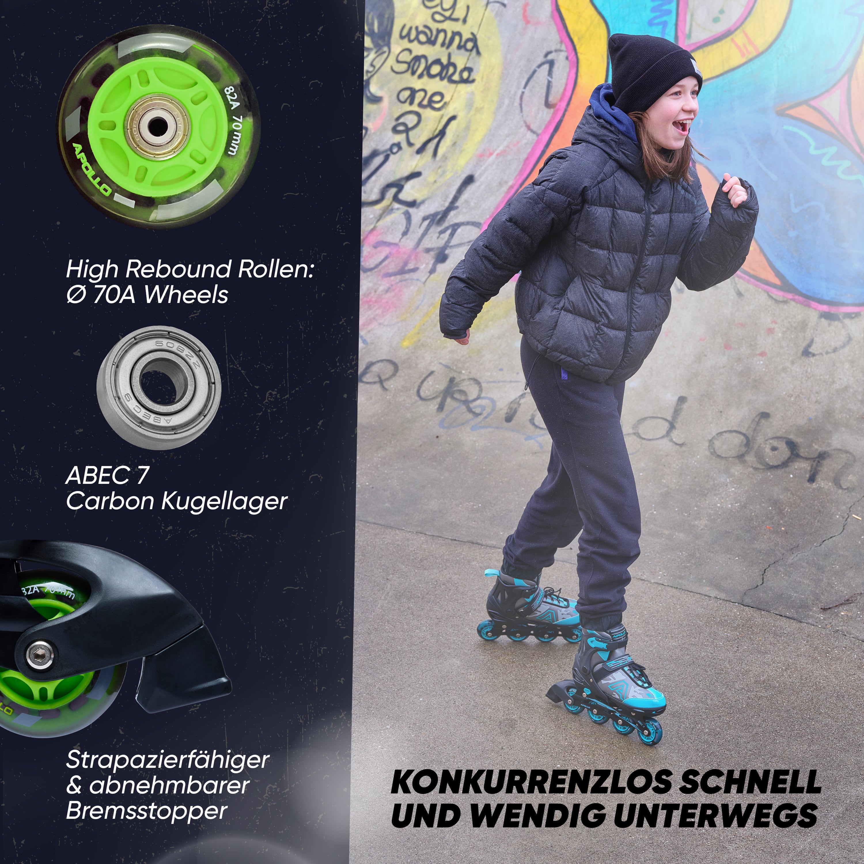 Apollo Apollo Champion, größenverstellbare Inline Skate - Grün - Größe L (39-42)
