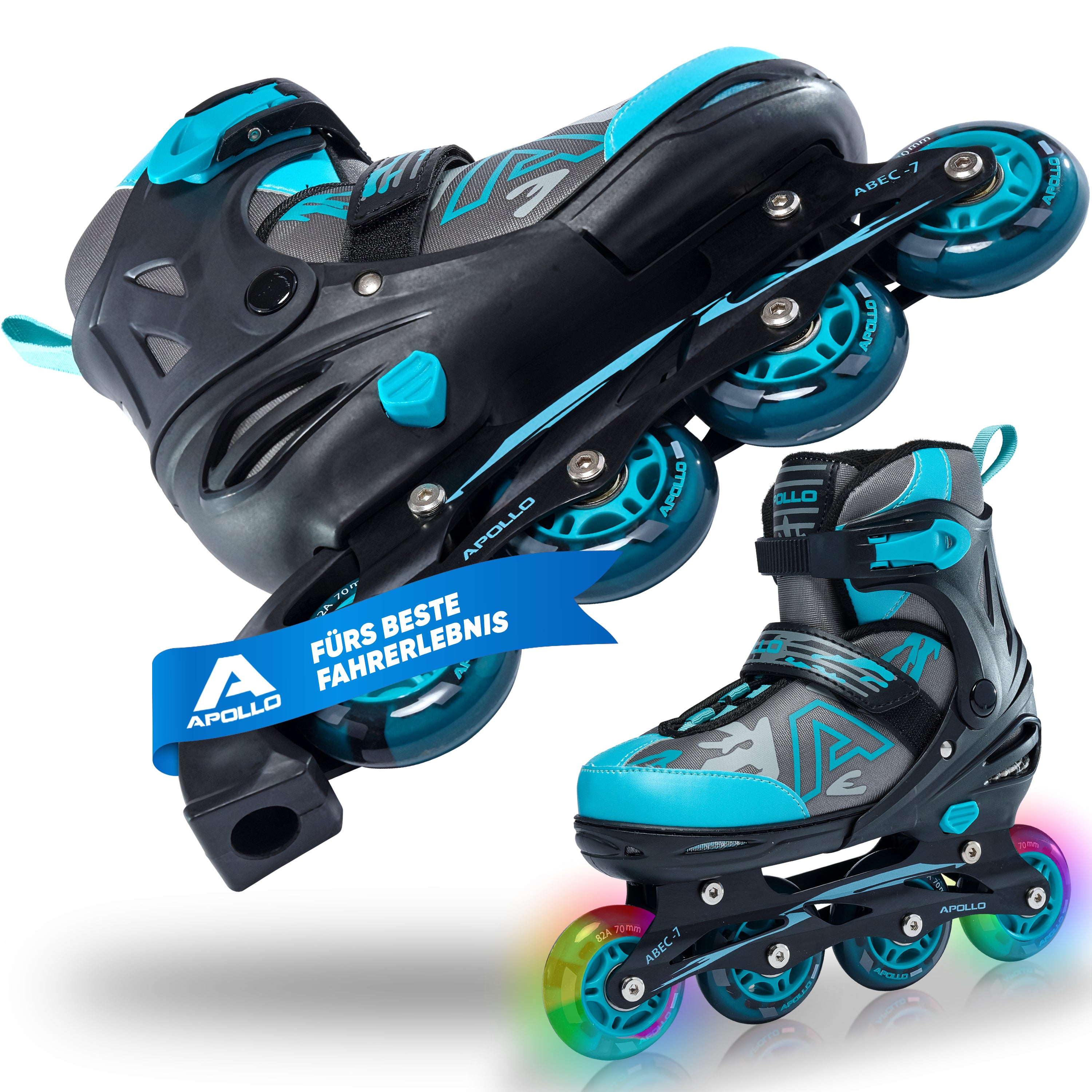 Apollo Champion inline skates in maat verstelbare met LED-wielen, Mint L (39-42)