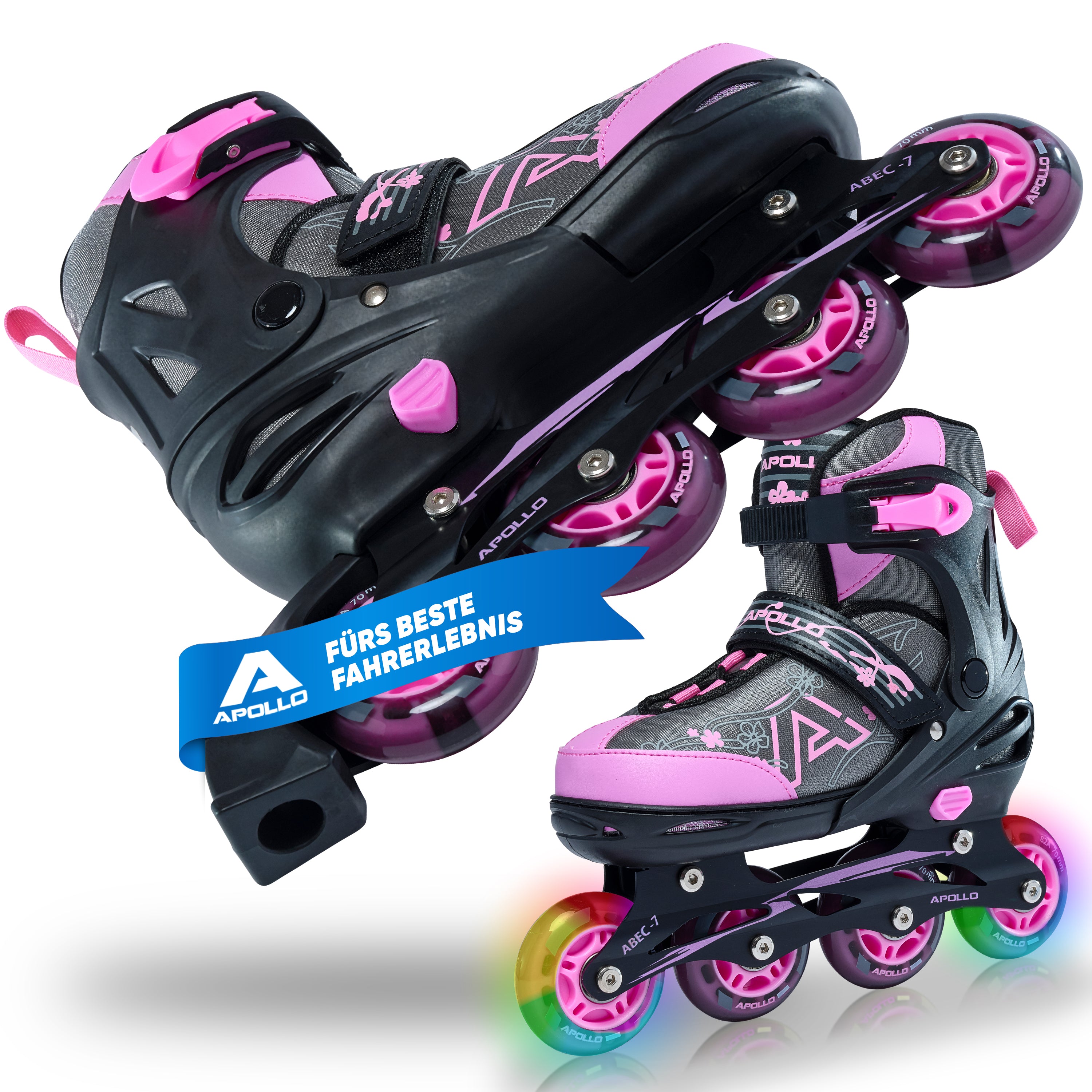 Apollo Champion inline skates in maat verstelbare met LED-wielen, Roze L (39-42)