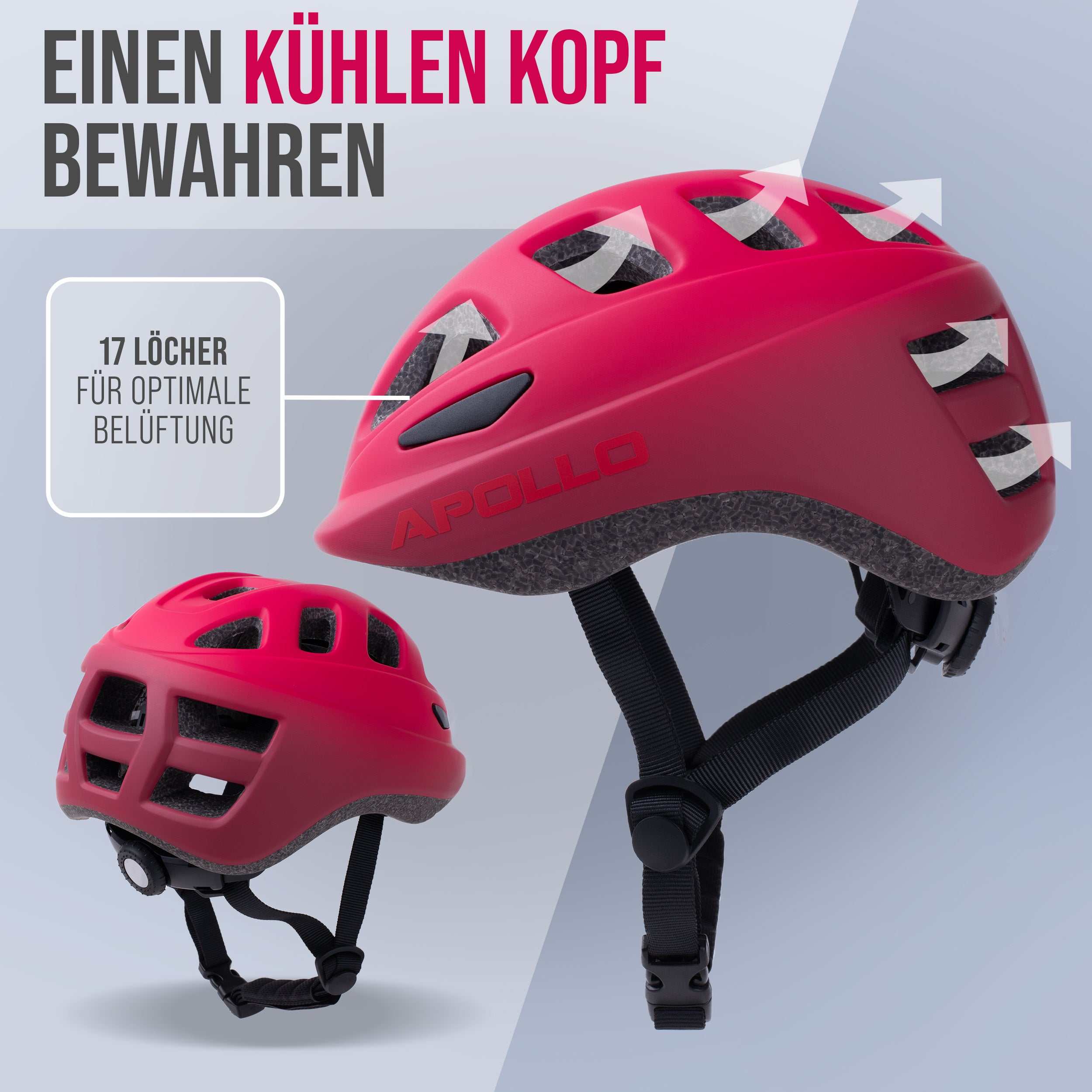 Apollo AKZEPTABEL Apollo Kinder Fahrradhelm, Helm für Kinder & Jugendliche, Multisport Helm - Red Fade - M (51-56 cm)