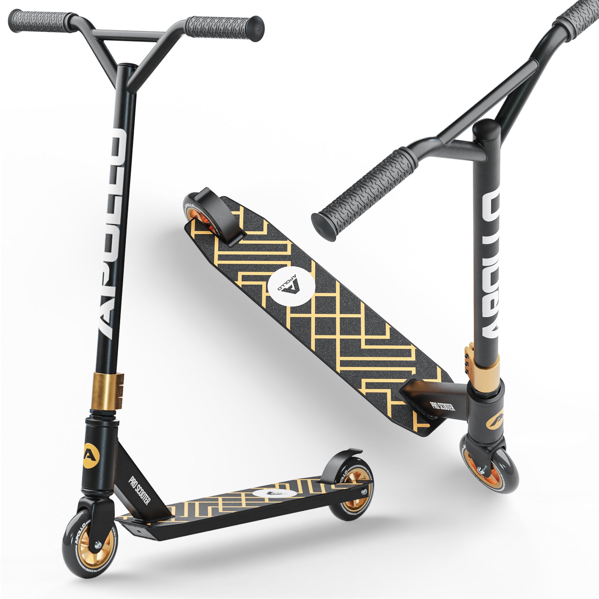 Apollo Stunt Scooter 'Genius Pro' hoogwaardige stuntstep met ABEC 9 kogellagers Zwart Goud