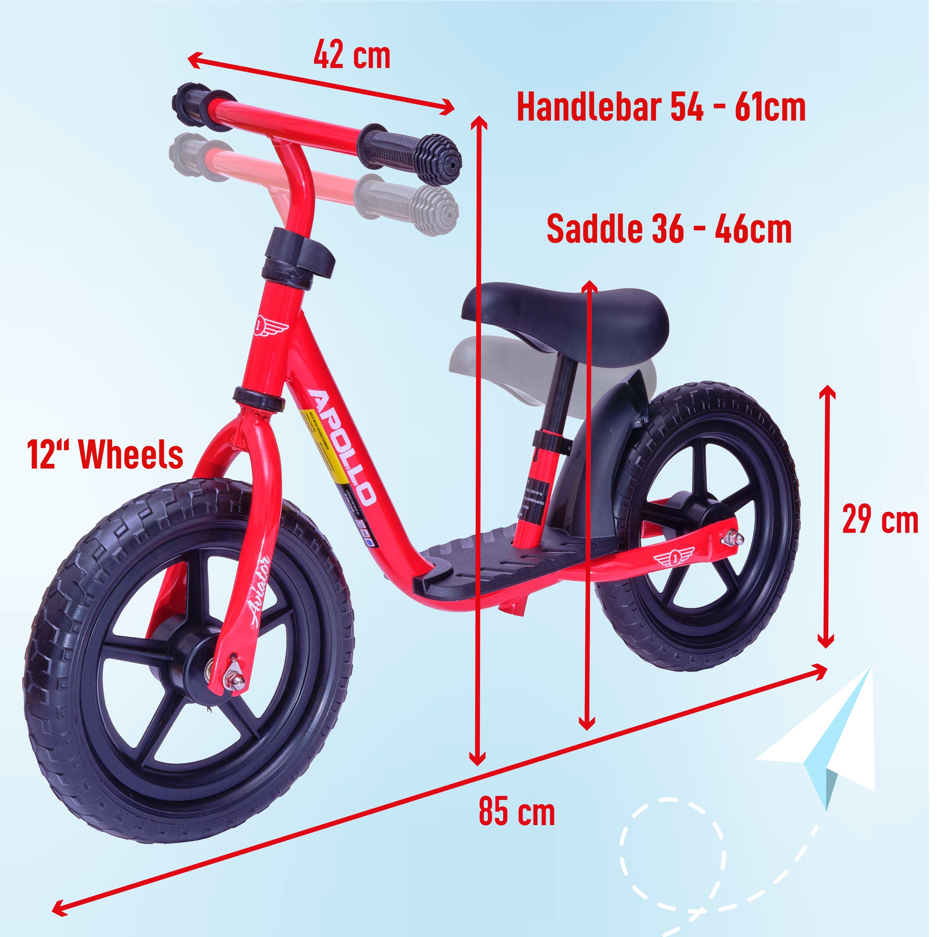 Apollo 'Aviator' Loopfiets, Veilige Kinderloopfiets 12 inch Rood