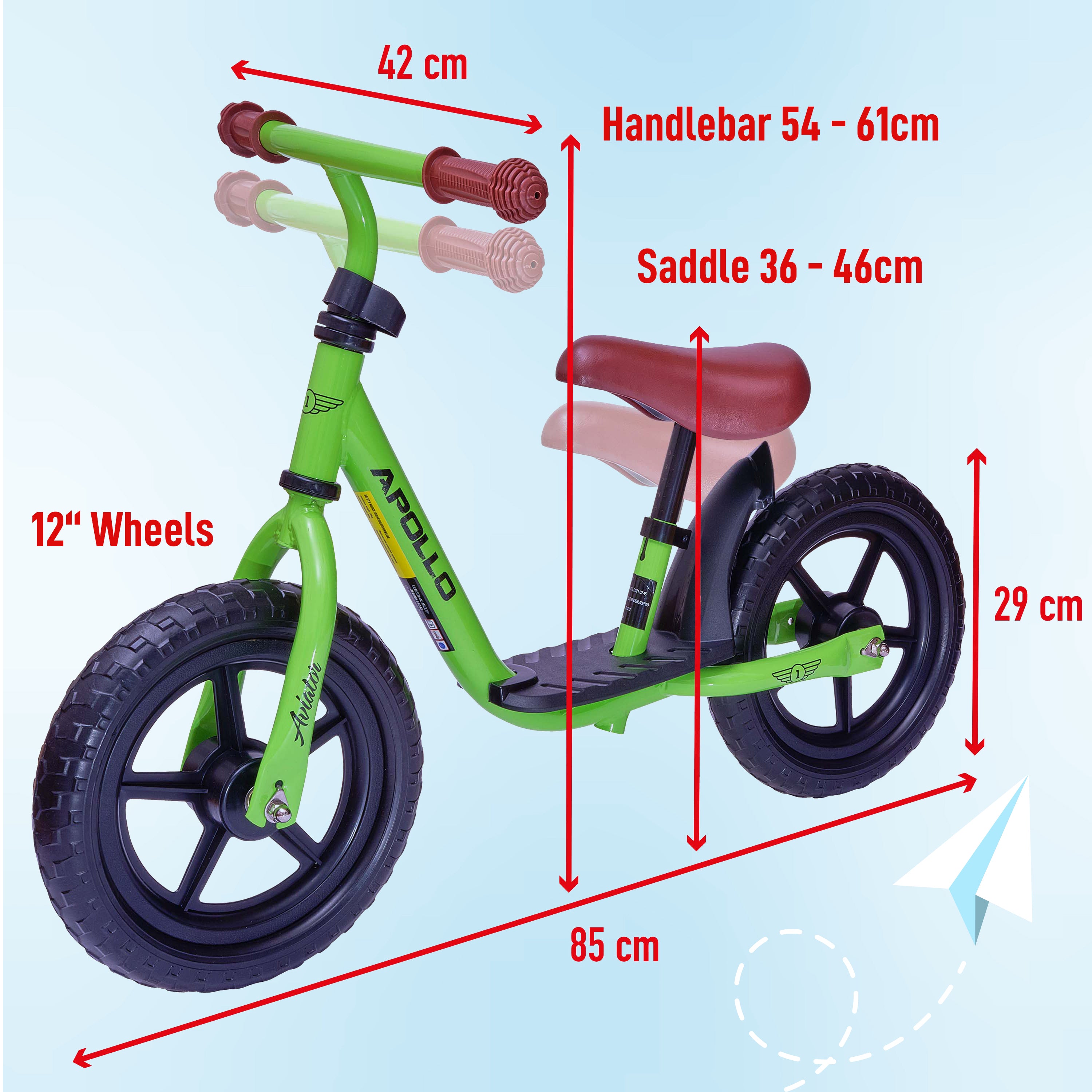 Apollo 'Aviator' Loopfiets, Veilige Kinderloopfiets 12 inch Groen