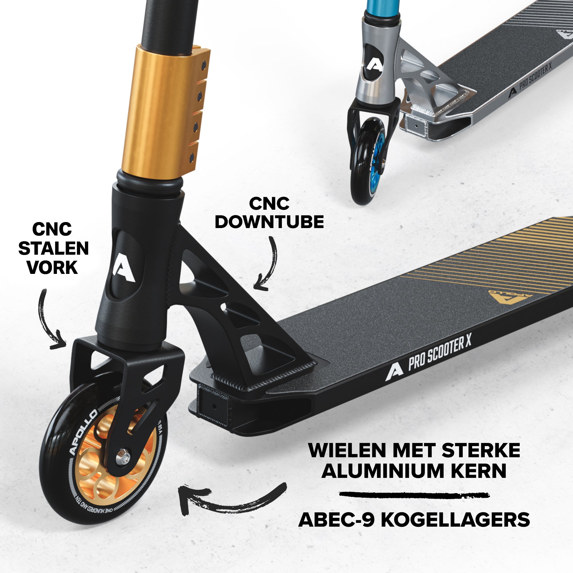 Apollo High-End Stunt Scooter Genesis Pro X Stuntstep met aluminium kern & ABEC 9 Goud