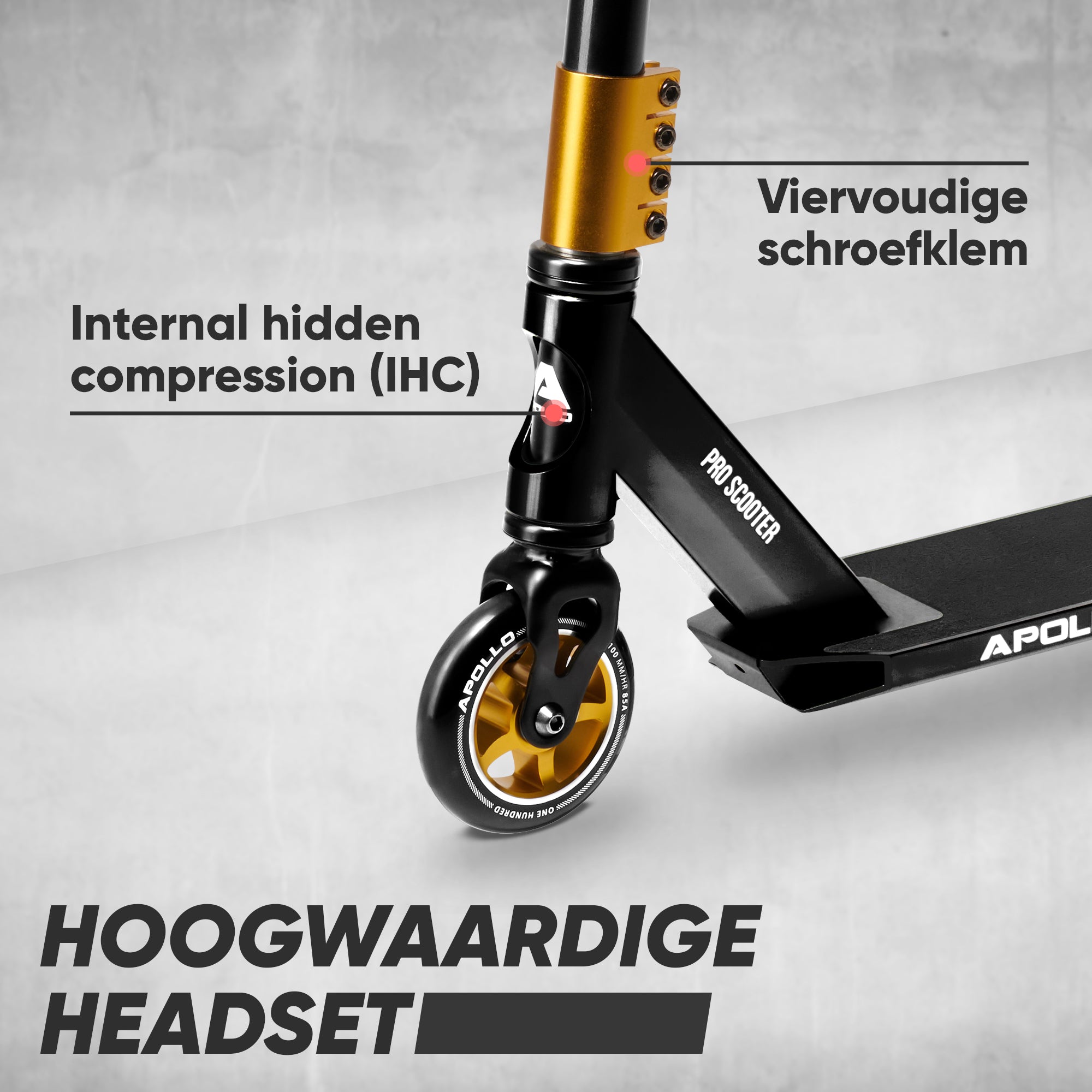 Apollo Stuntstep - Star Pro - Hoogwaardige geanodiseerde professionele stuntstep Schwarz Gold