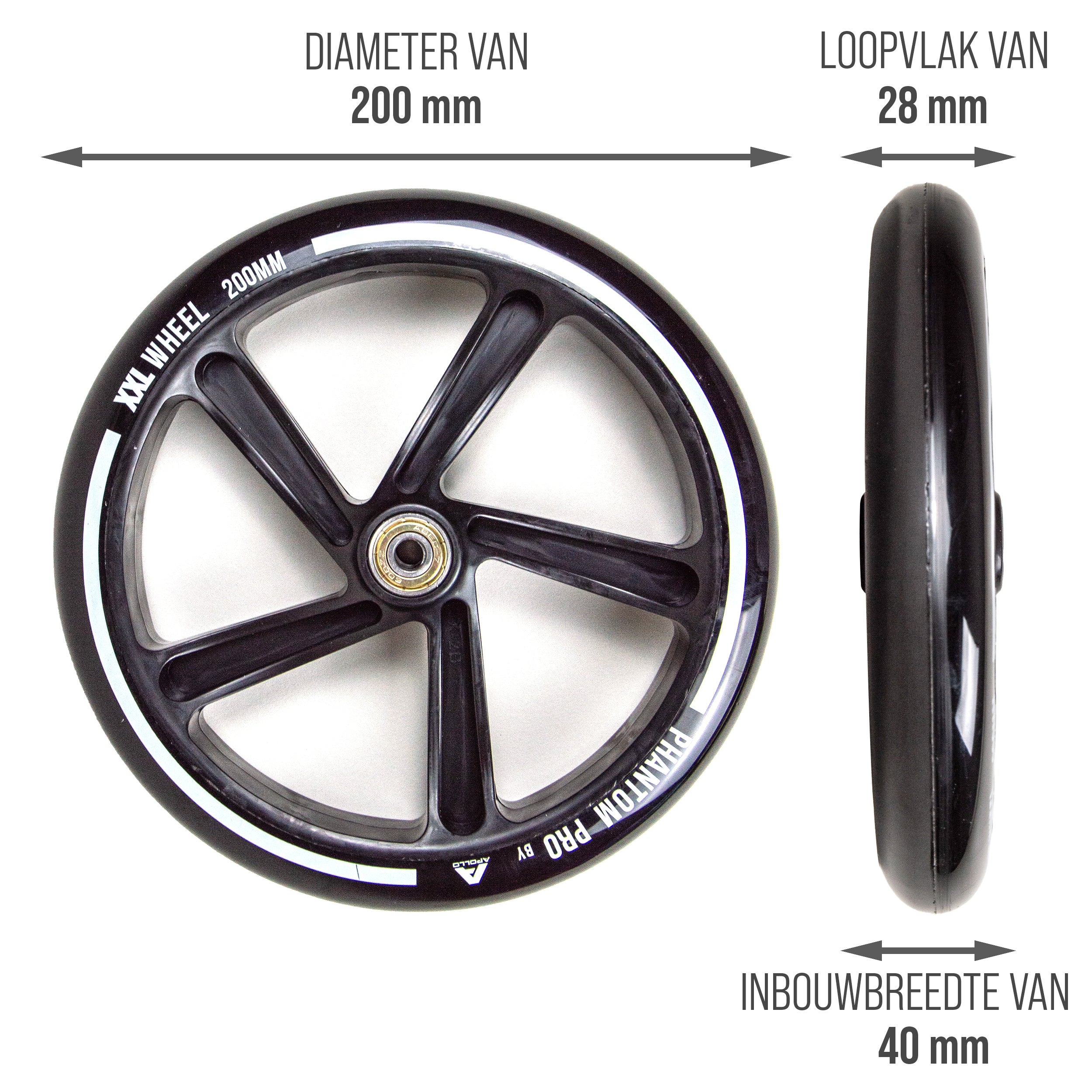 Apollo 200 mm Vervangingswielen set voor Apollo City Scooter Zwart