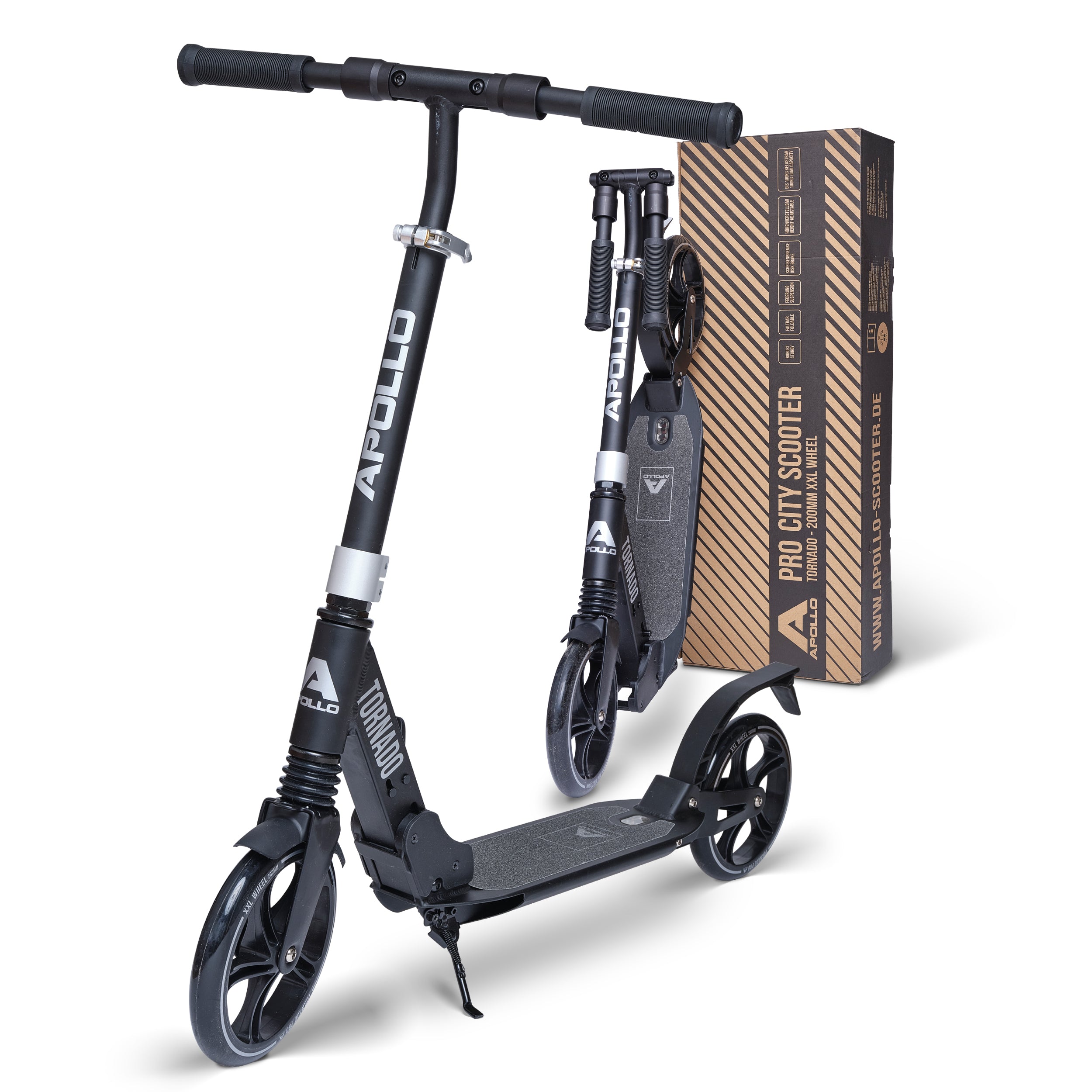 Apollo Autoped "Tornado 2.0" Cityroller voor Volwassenen en Kinderen Zwart Zilver