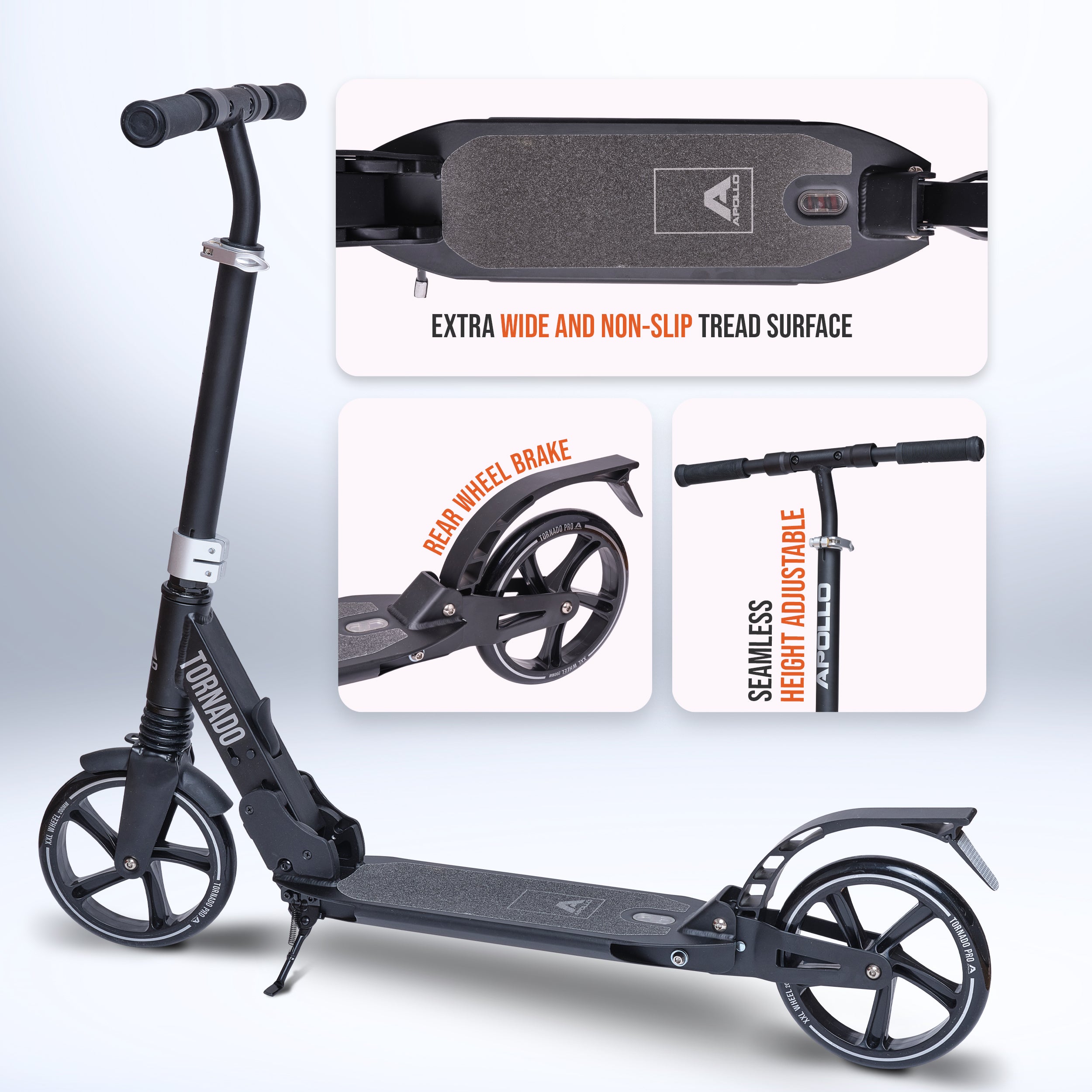 Apollo Autoped "Tornado 2.0" Cityroller voor Volwassenen en Kinderen Zwart Zilver