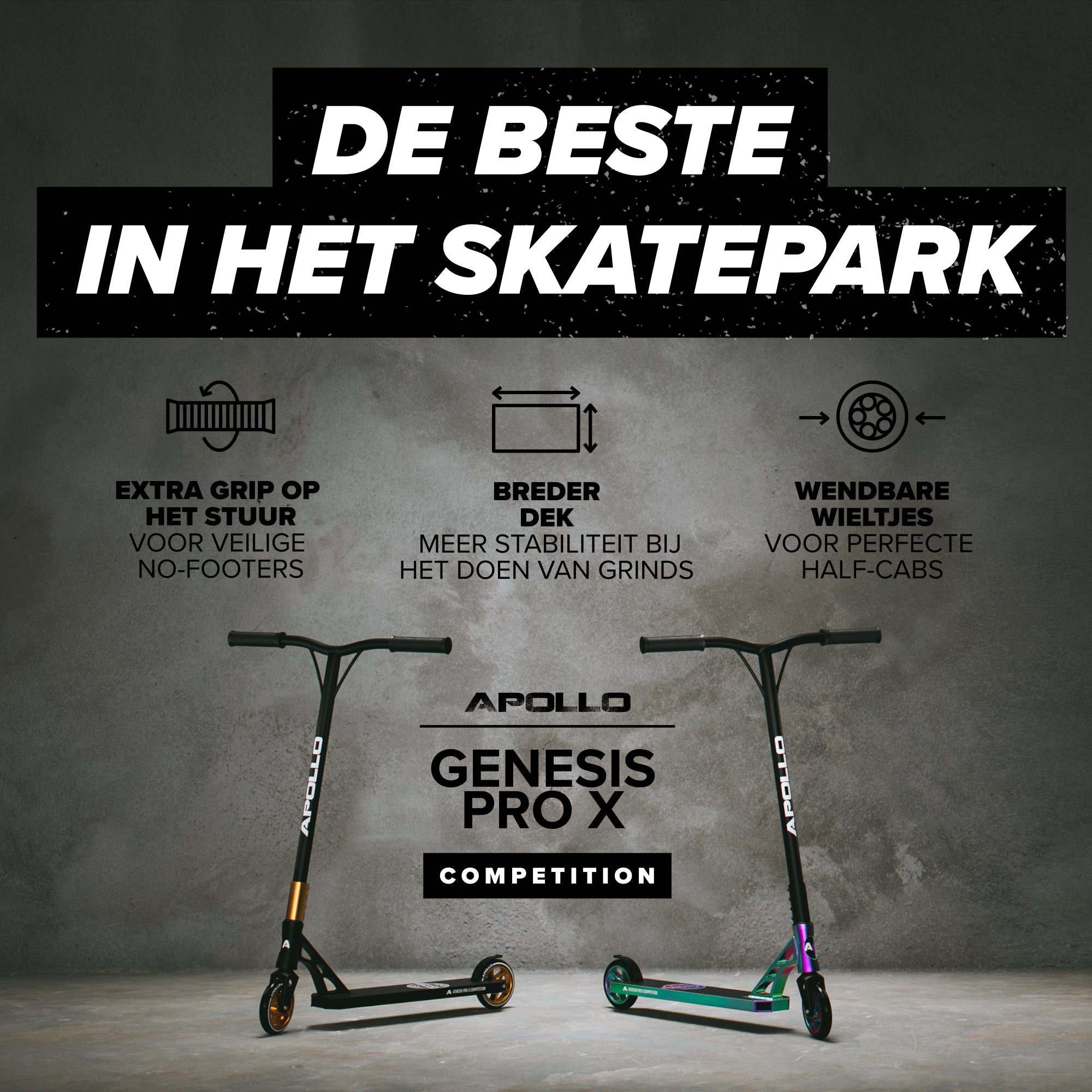 Apollo Professionele Stuntstep 'Genesis Pro X Competition' met ABEC 9 hogesnelheidskogellagers Regenboog