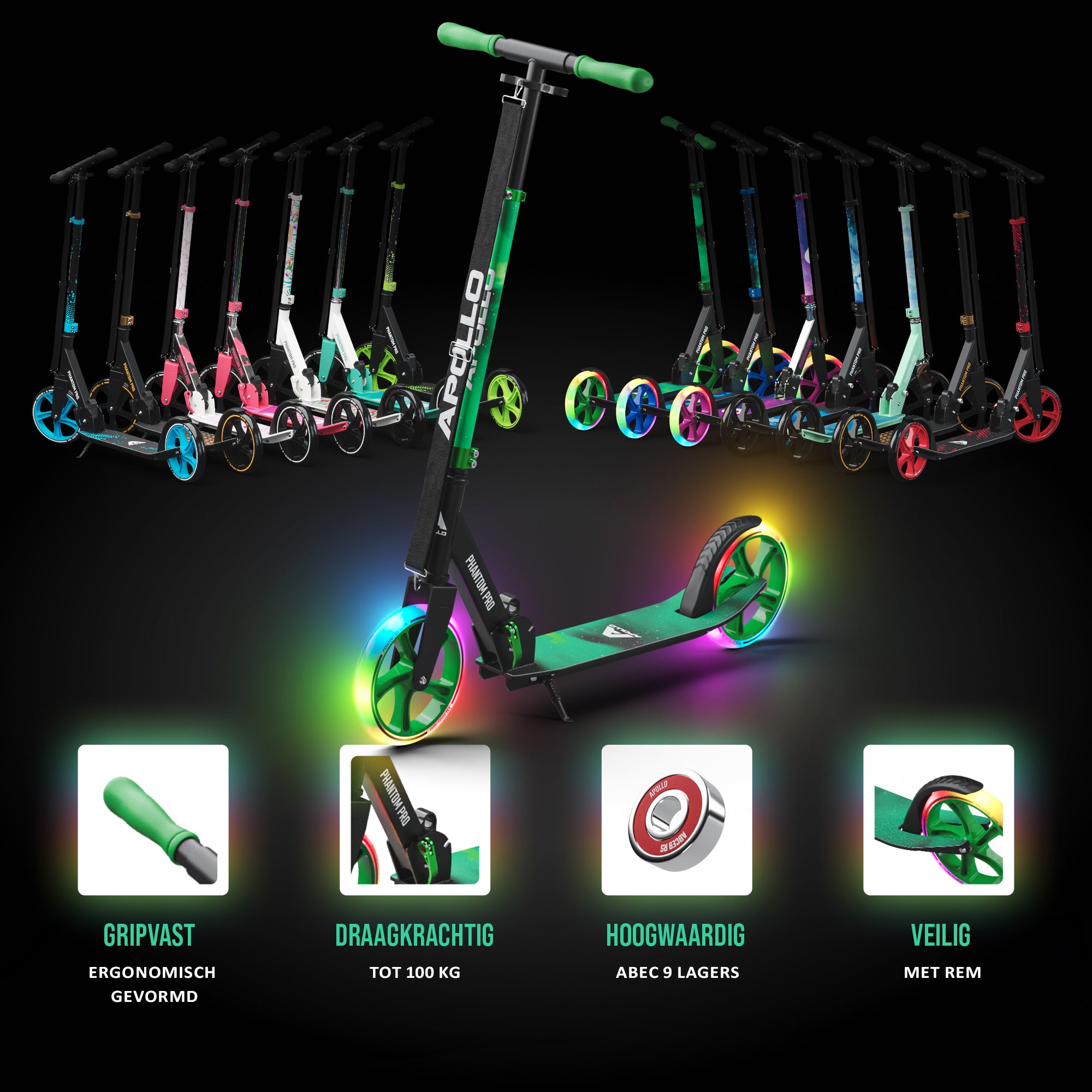 Apollo Klappbarer City Roller für Kinder "Phantom" höhenverstellbarer Tretroller Meteor