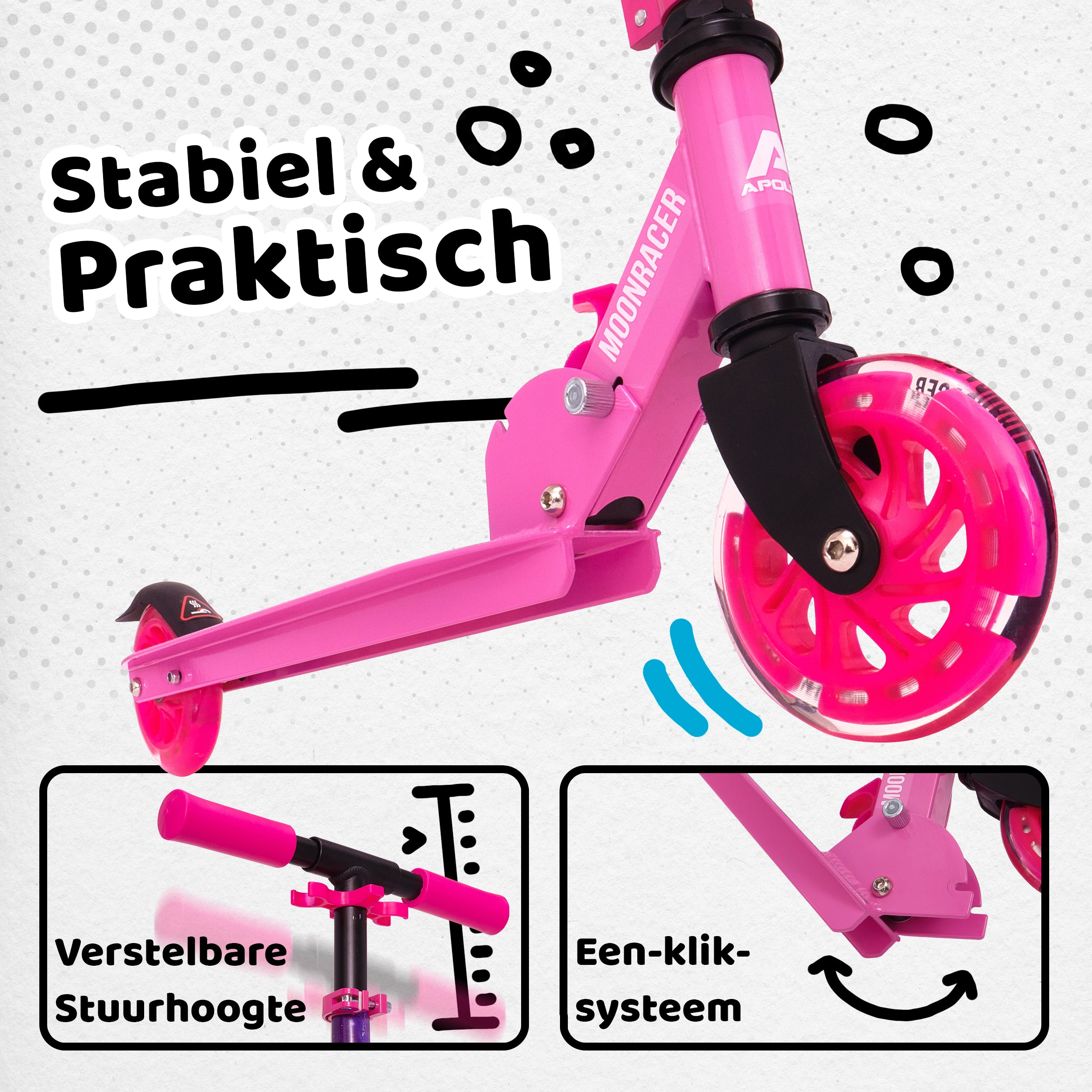 Apollo Kinderscooter 'Moonracer' LED-step met Vering Stars