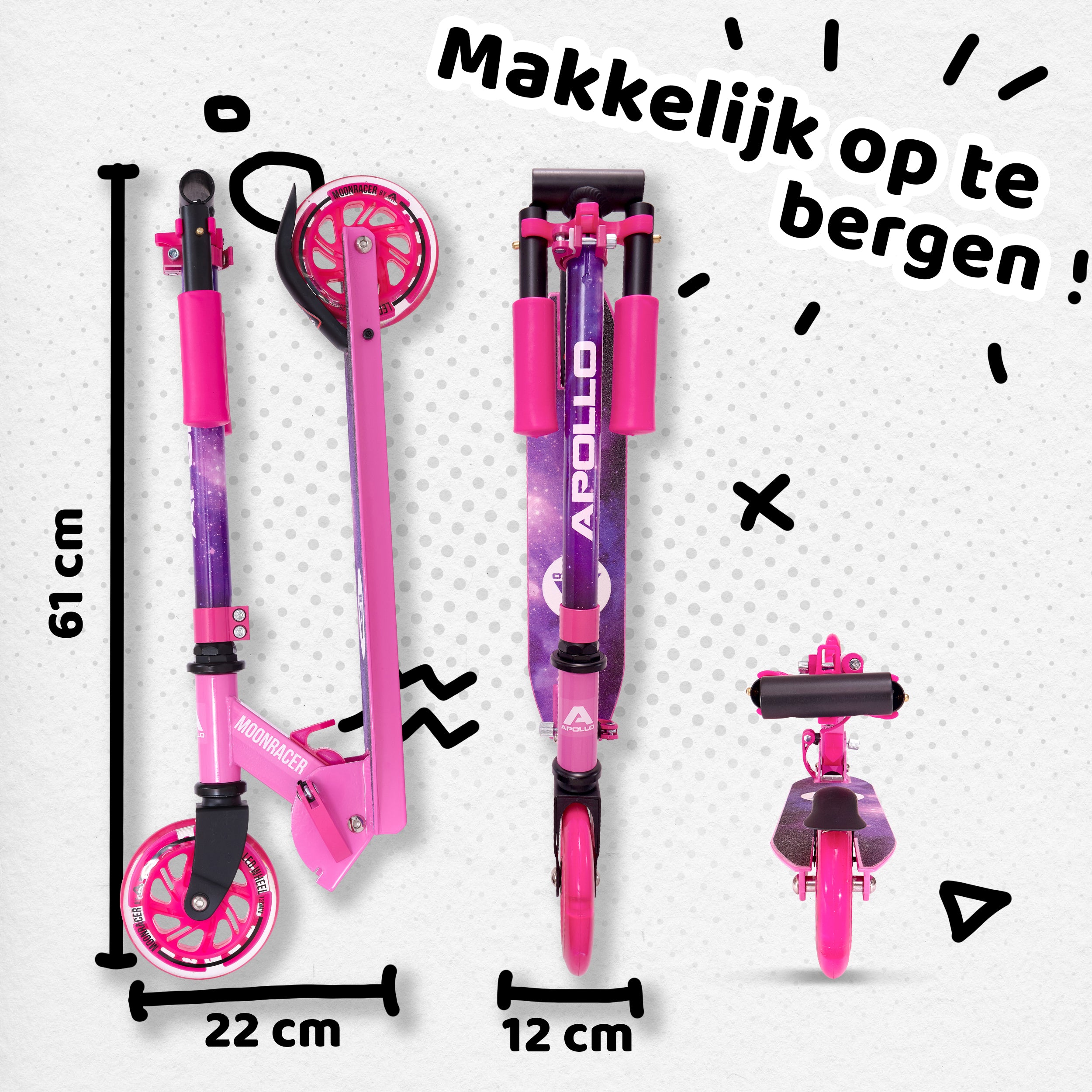 Apollo Kinderscooter 'Moonracer' LED-step met Vering Stars