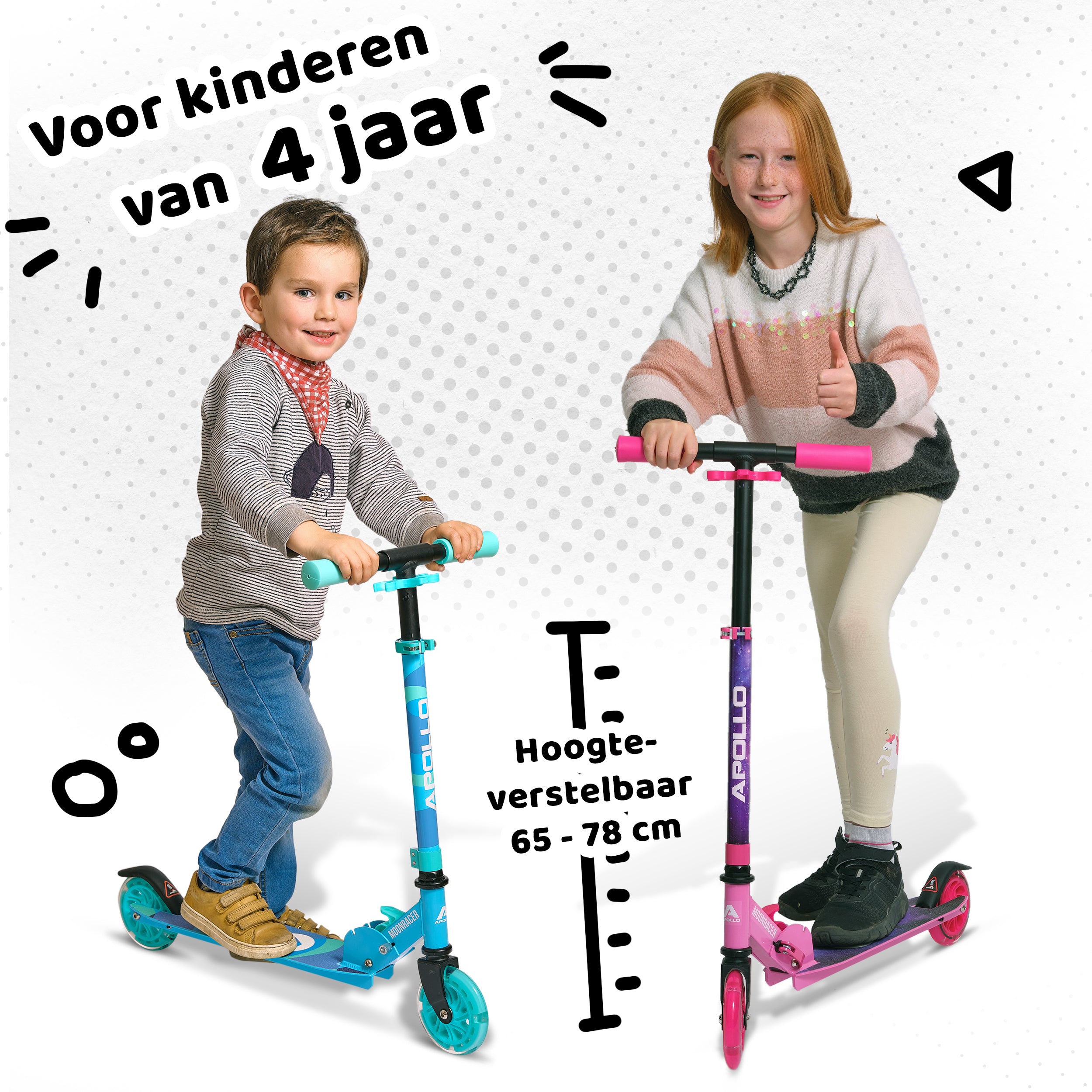 Apollo Kinderscooter 'Moonracer' LED-step met Vering Stars