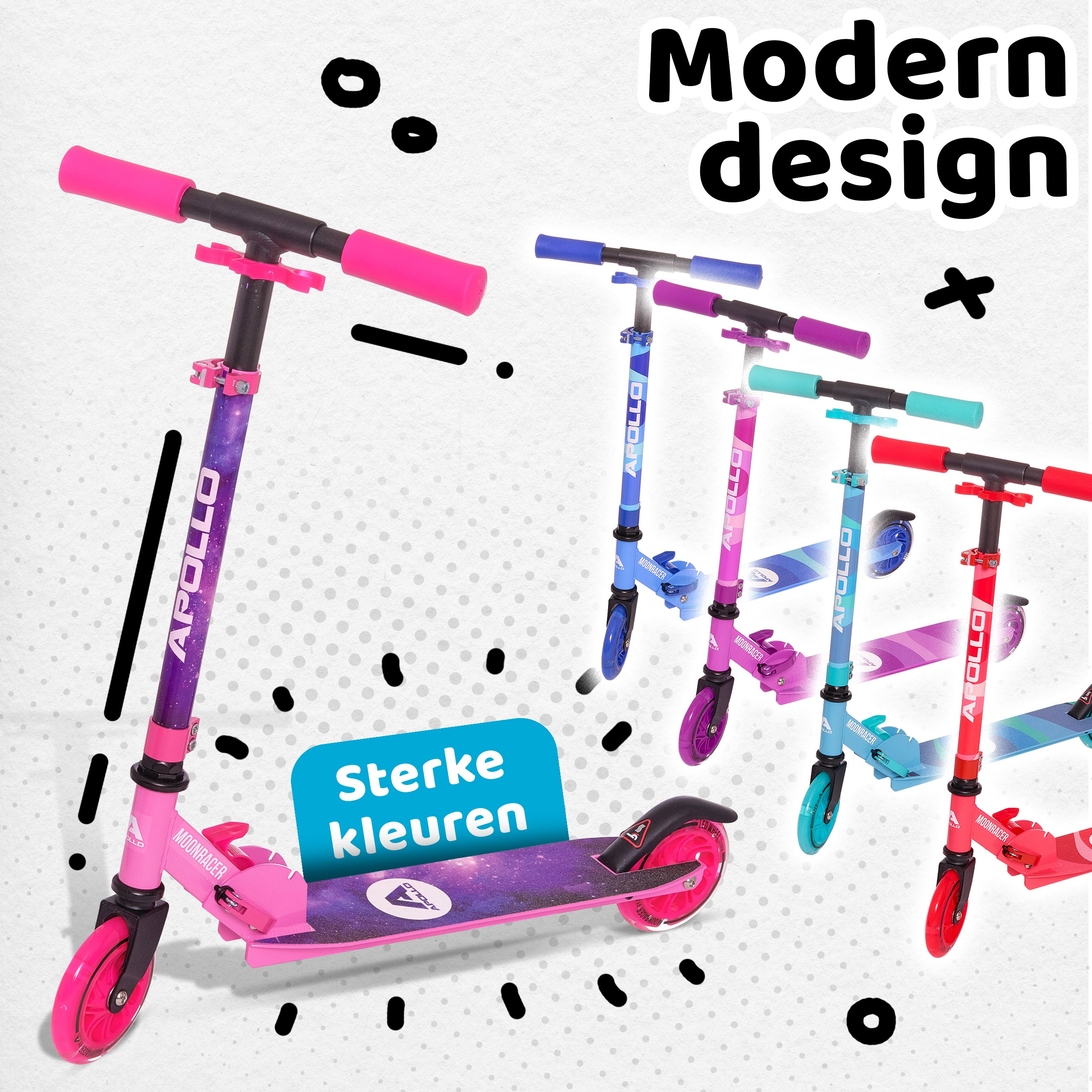 Apollo Kinderscooter 'Moonracer' LED-step met Vering Stars