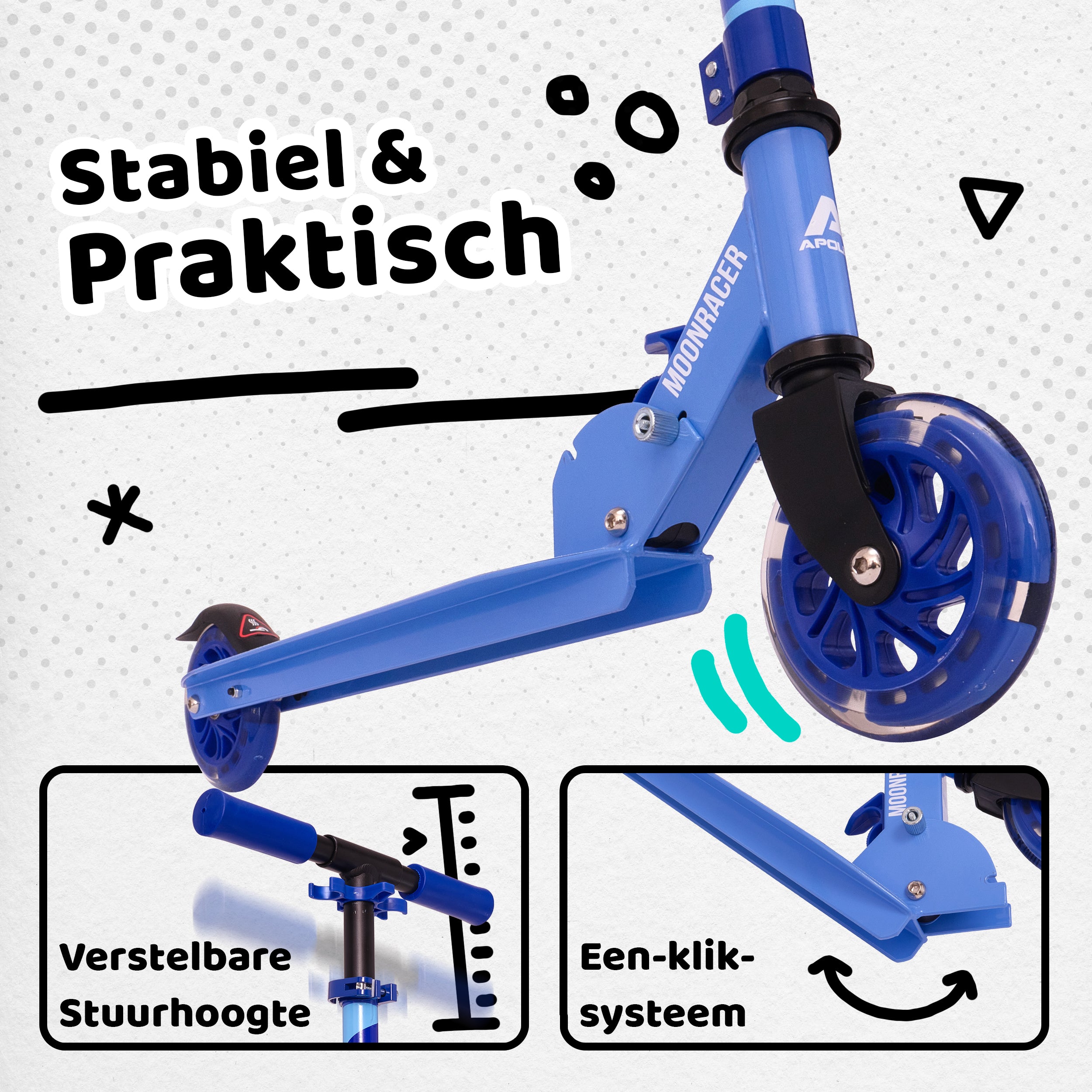 Apollo Kinderscooter 'Moonracer' LED-step met Vering Blauw