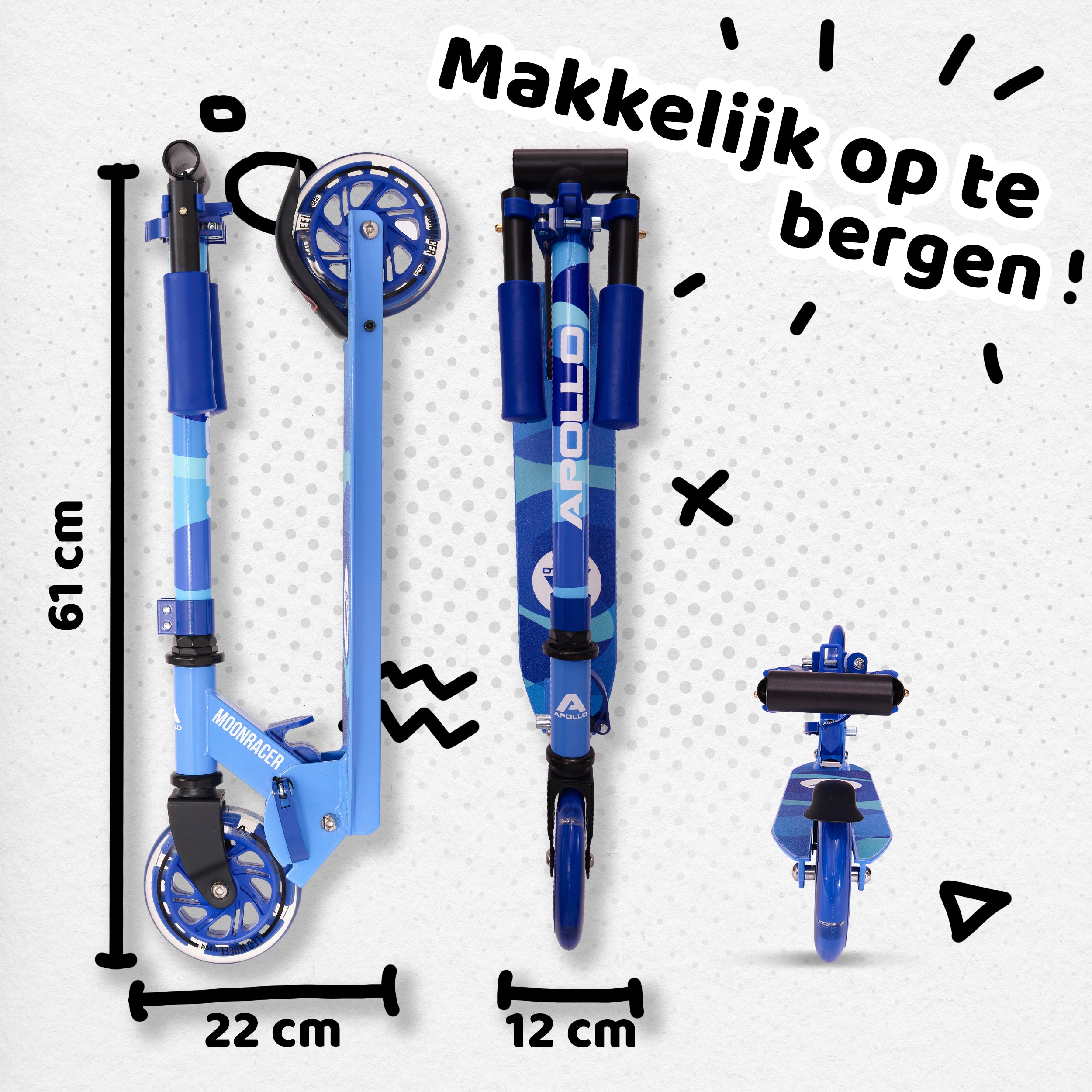 Apollo Kinderscooter 'Moonracer' LED-step met Vering Blauw