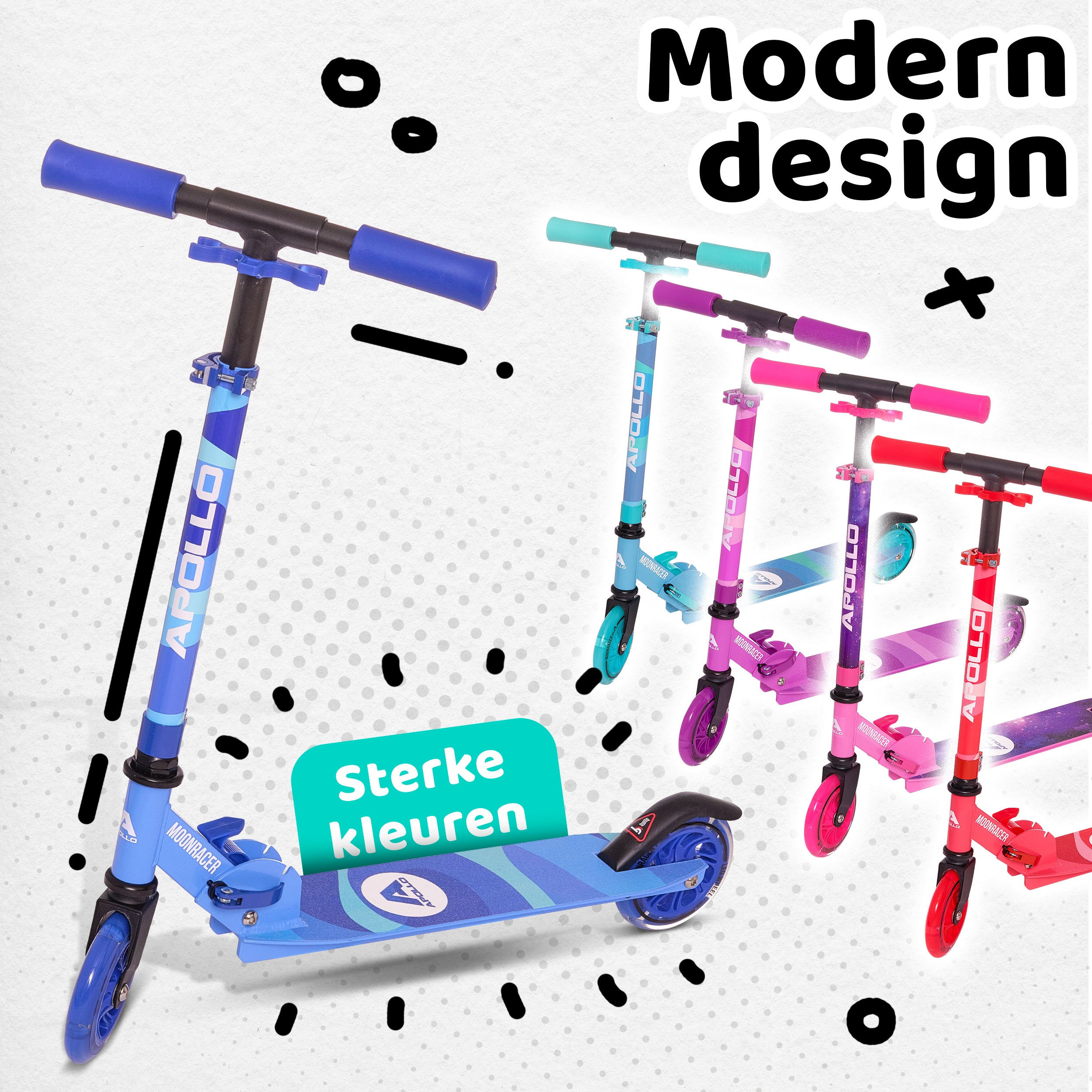 Apollo Kinderscooter 'Moonracer' LED-step met Vering Blauw