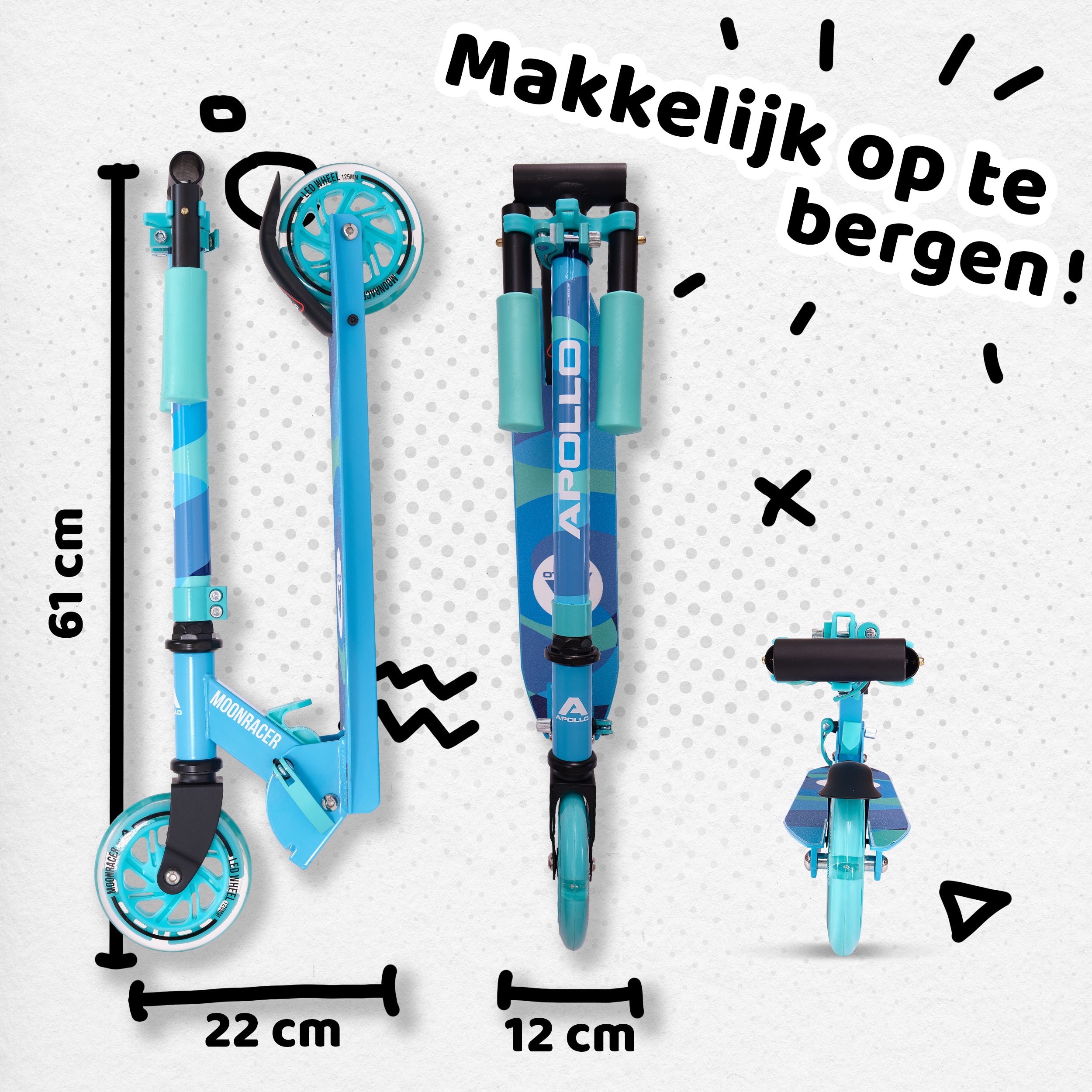 Apollo Kinderscooter 'Moonracer' LED-step met Vering Mint