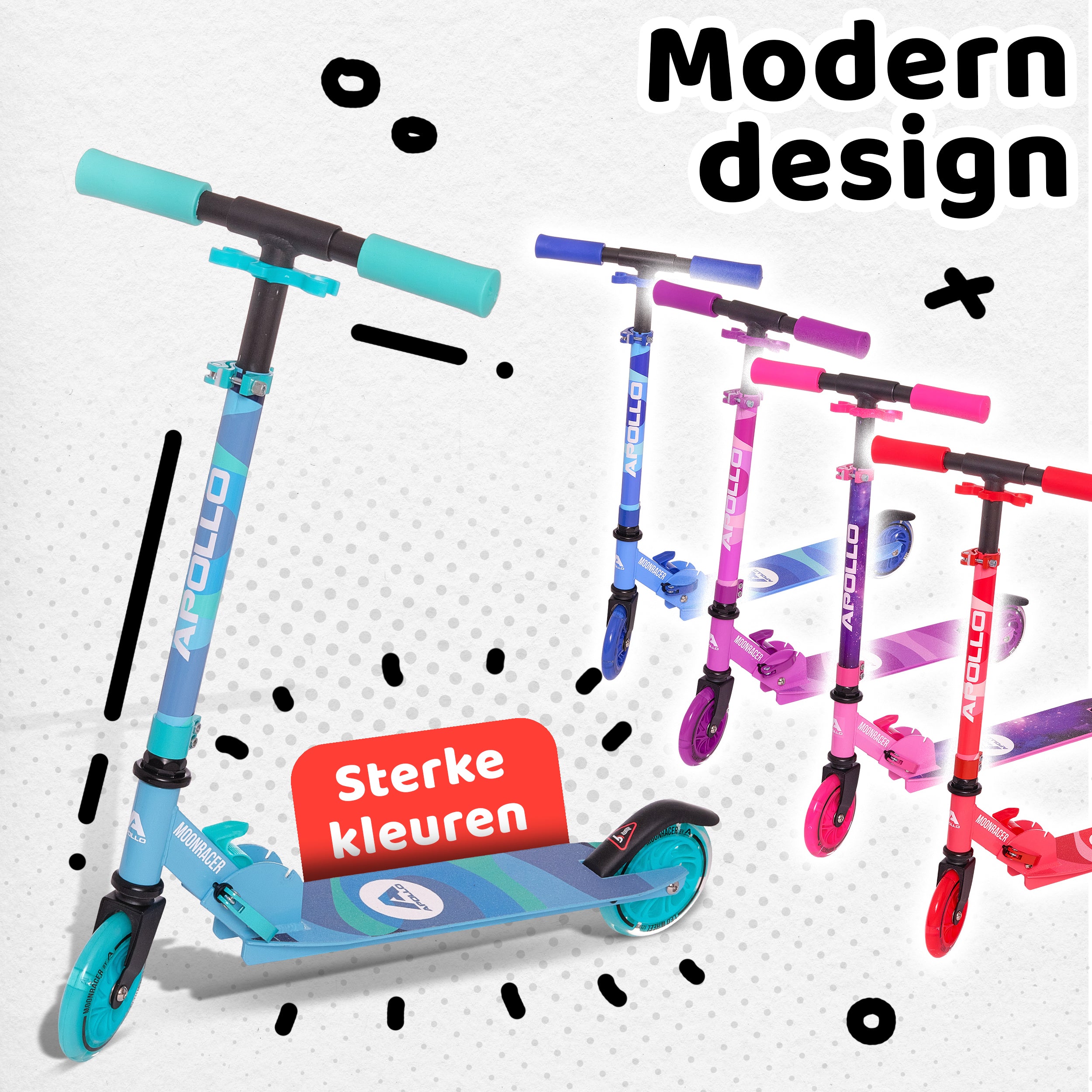 Apollo Kinderscooter 'Moonracer' LED-step met Vering Mint