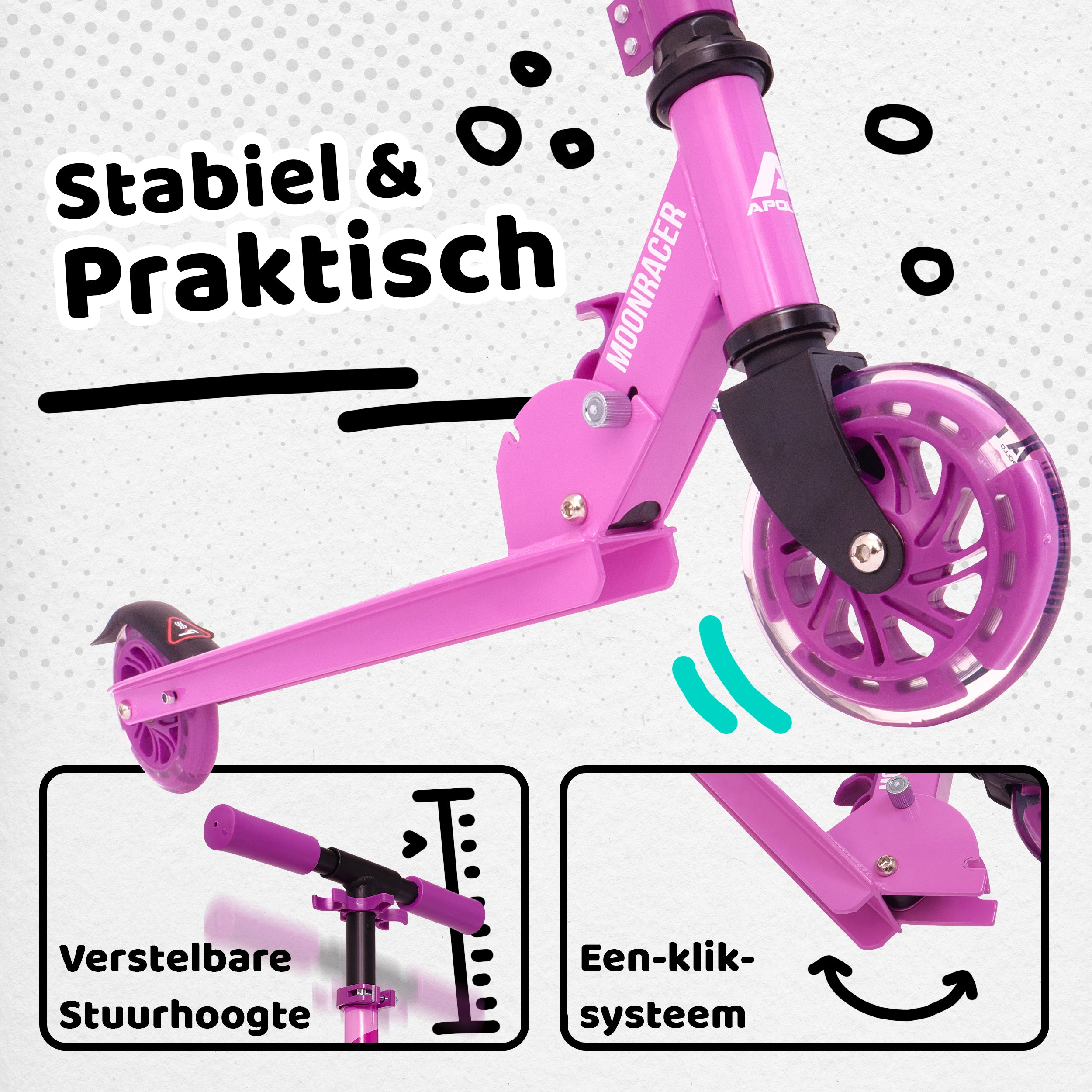 Apollo Kinderscooter 'Moonracer' LED-step met Vering Paars