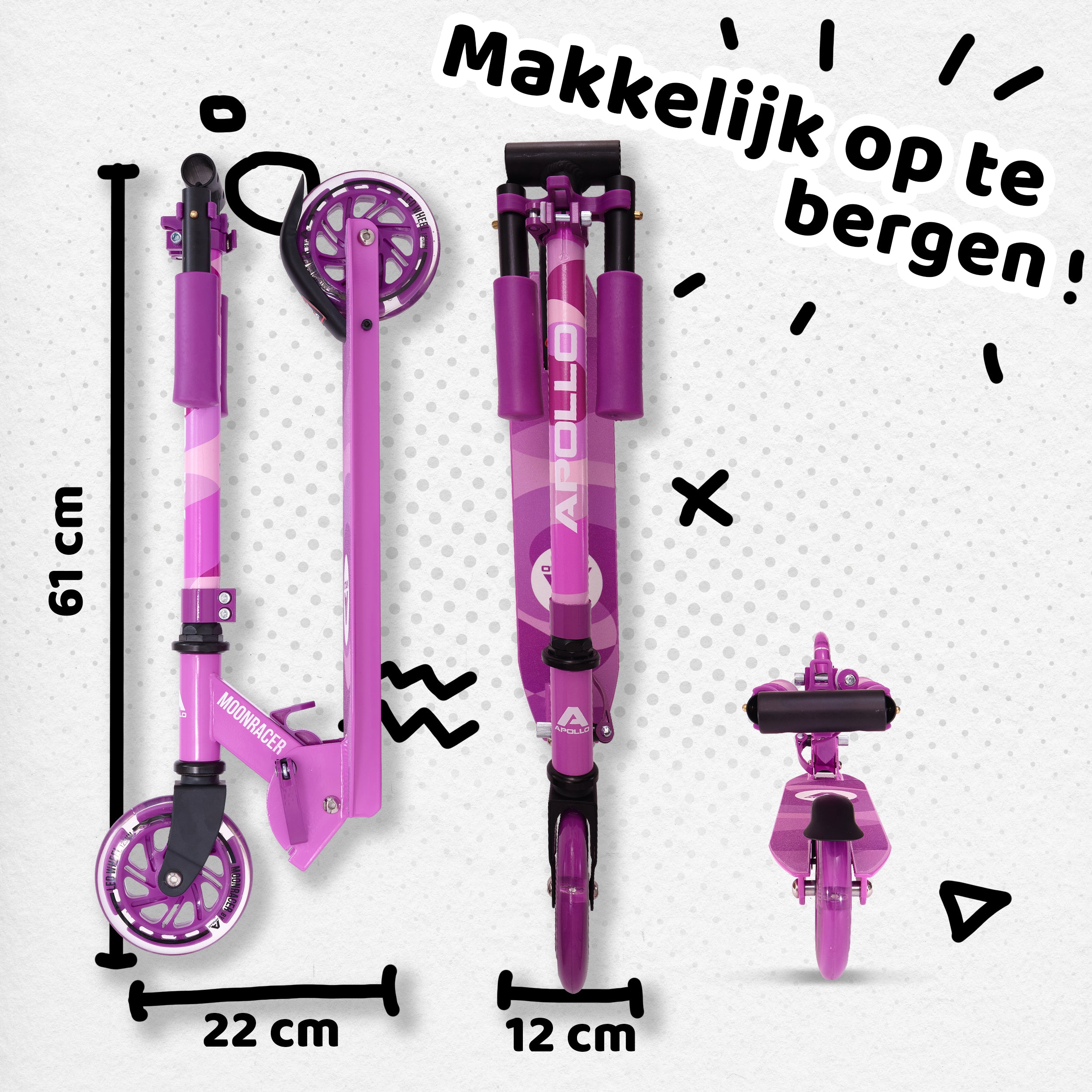 Apollo Kinderscooter 'Moonracer' LED-step met Vering Paars