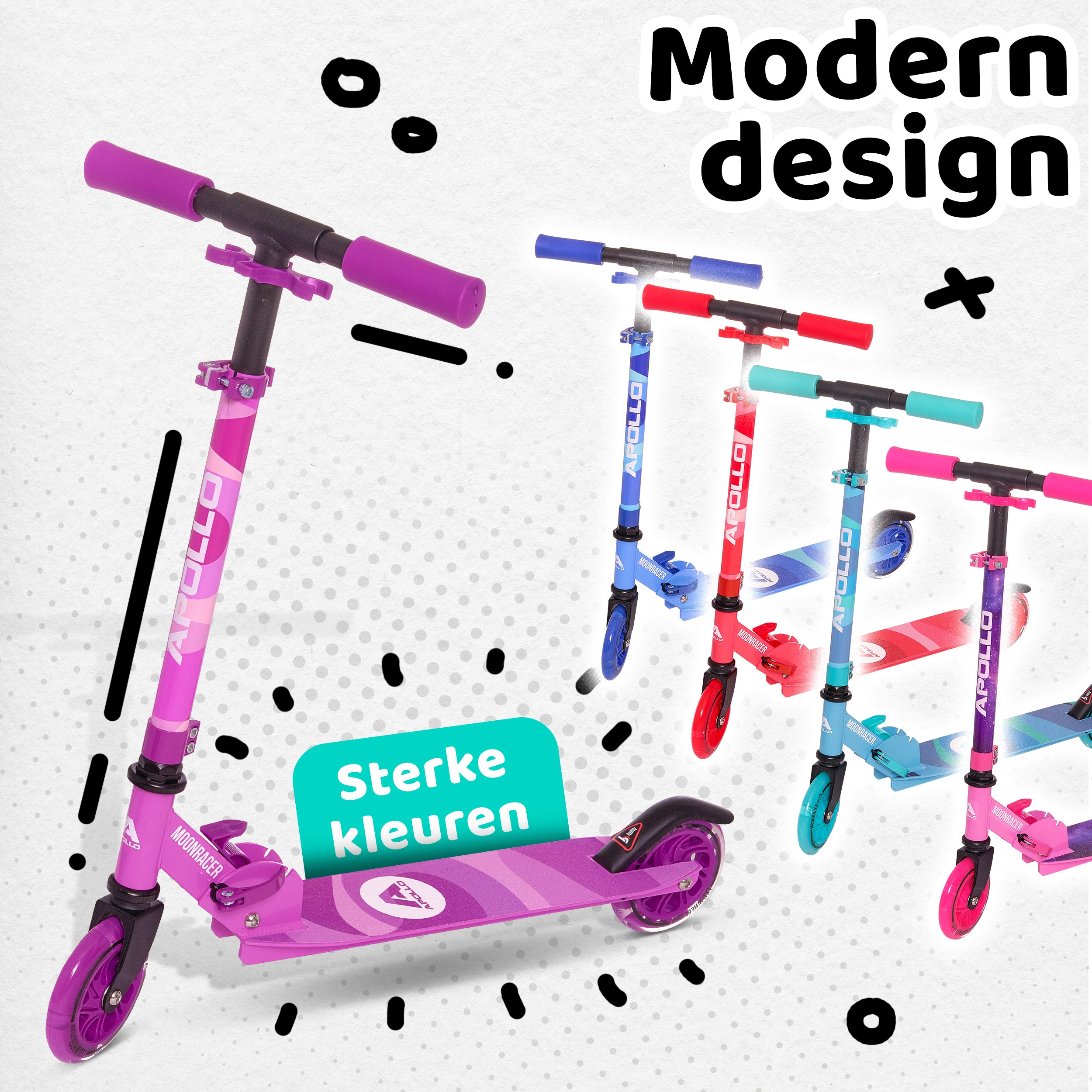 Apollo Kinderscooter 'Moonracer' LED-step met Vering Paars