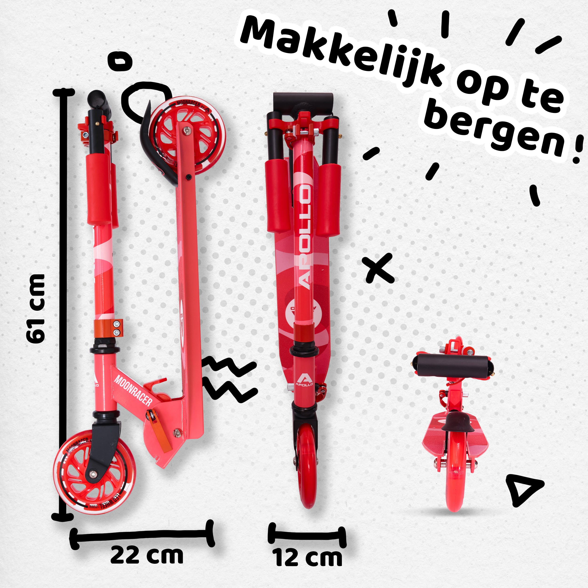 Apollo Kinderscooter 'Moonracer' LED-step met Vering Rood