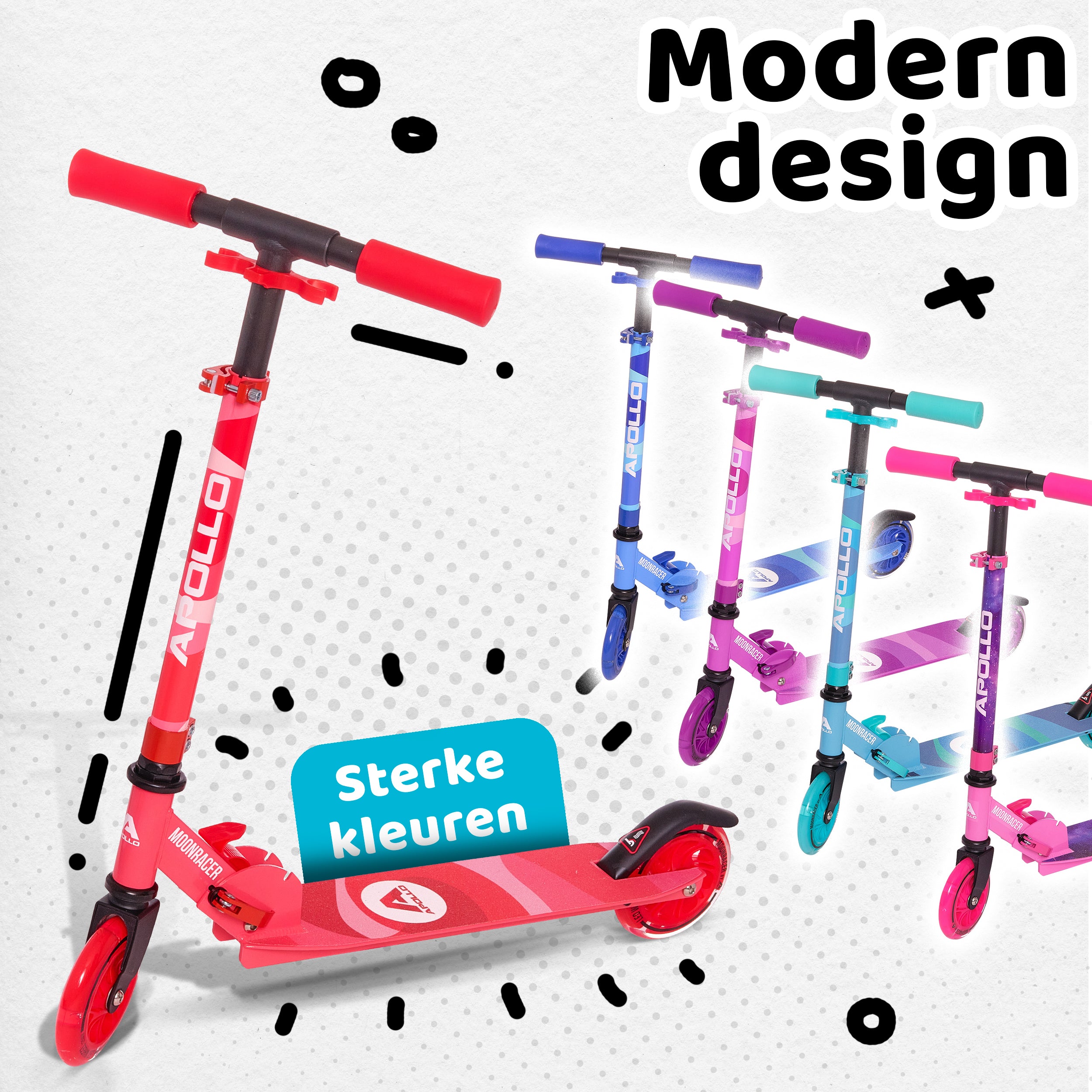 Apollo Kinderscooter 'Moonracer' LED-step met Vering Rood