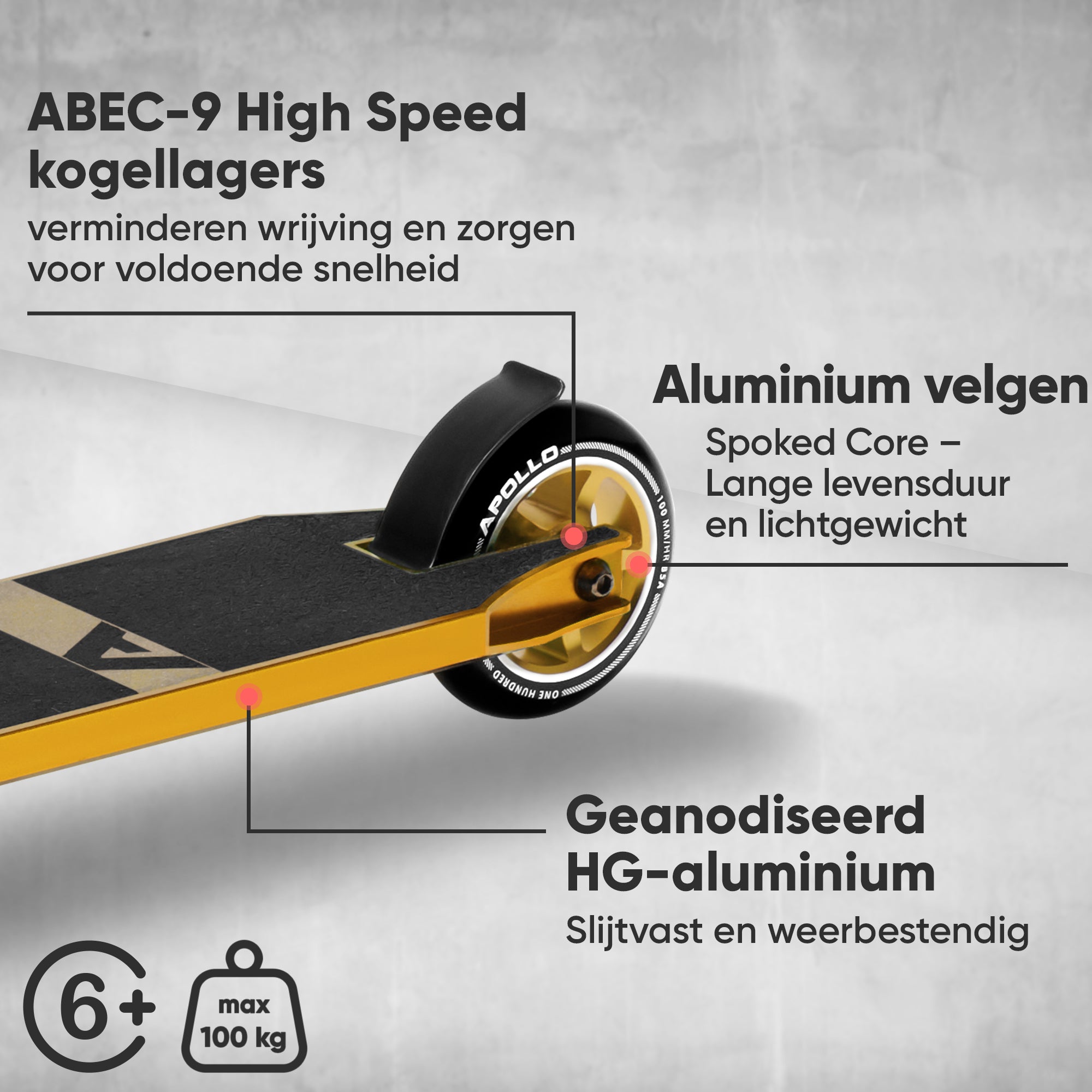 Apollo Stuntstep - Star Pro - Hoogwaardige geanodiseerde professionele stuntstep Gold